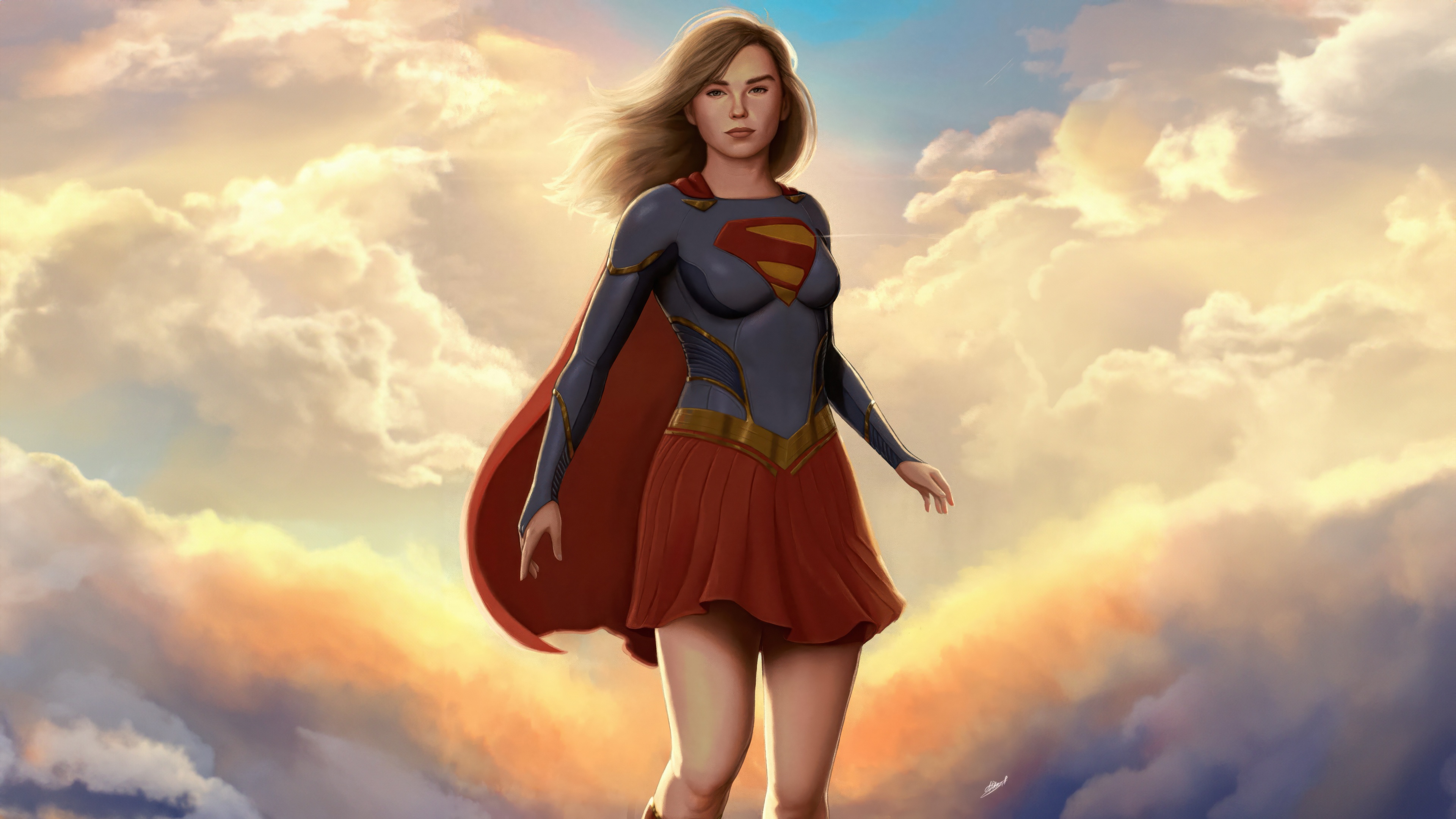 Supergirl in the clouds HD Wallpaper