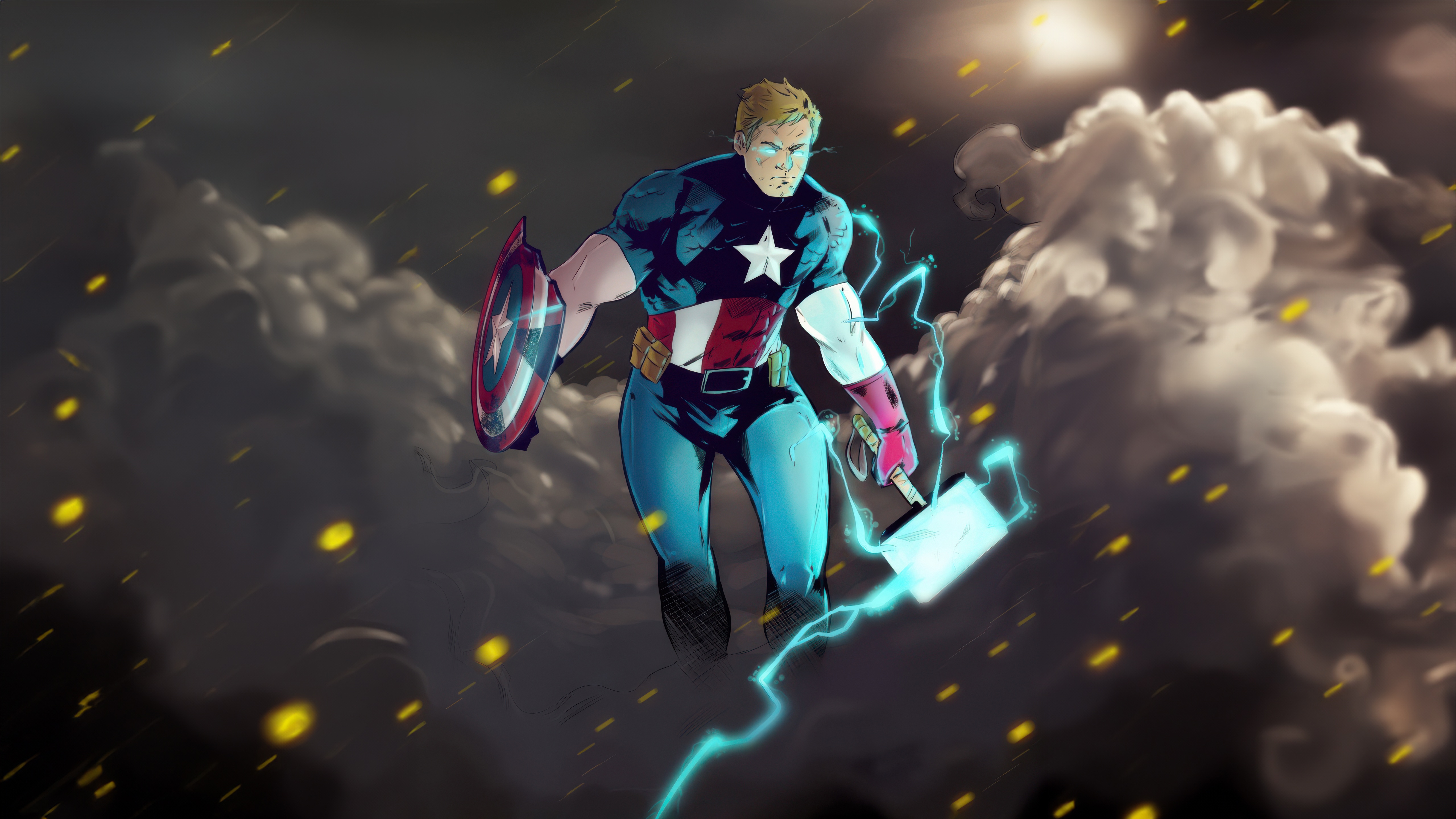 Captain America wielding Mjolnir with lightning HD Wallpaper