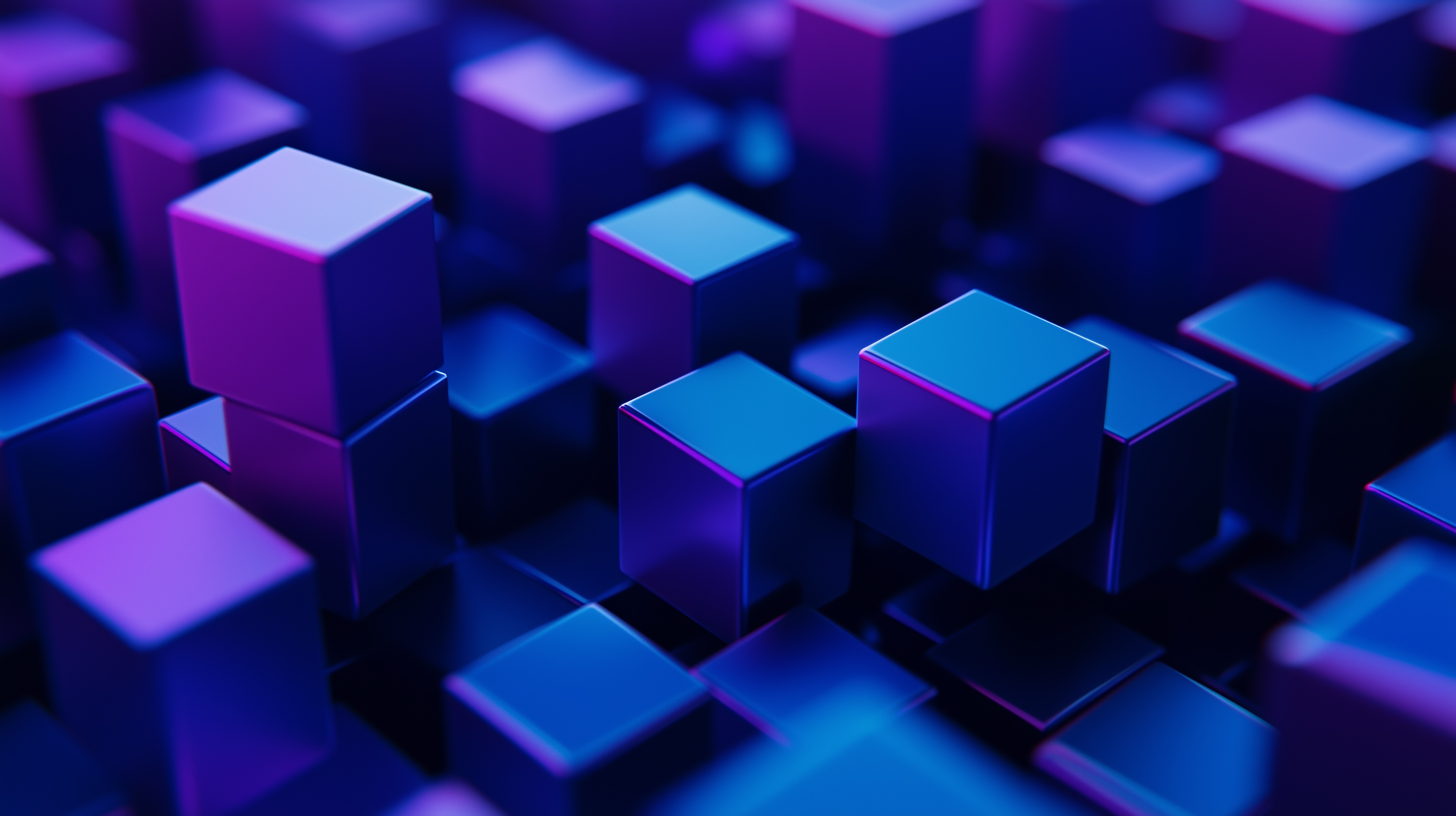 Abstract 3D cubes with purple and blue lighting HD Wallpaper