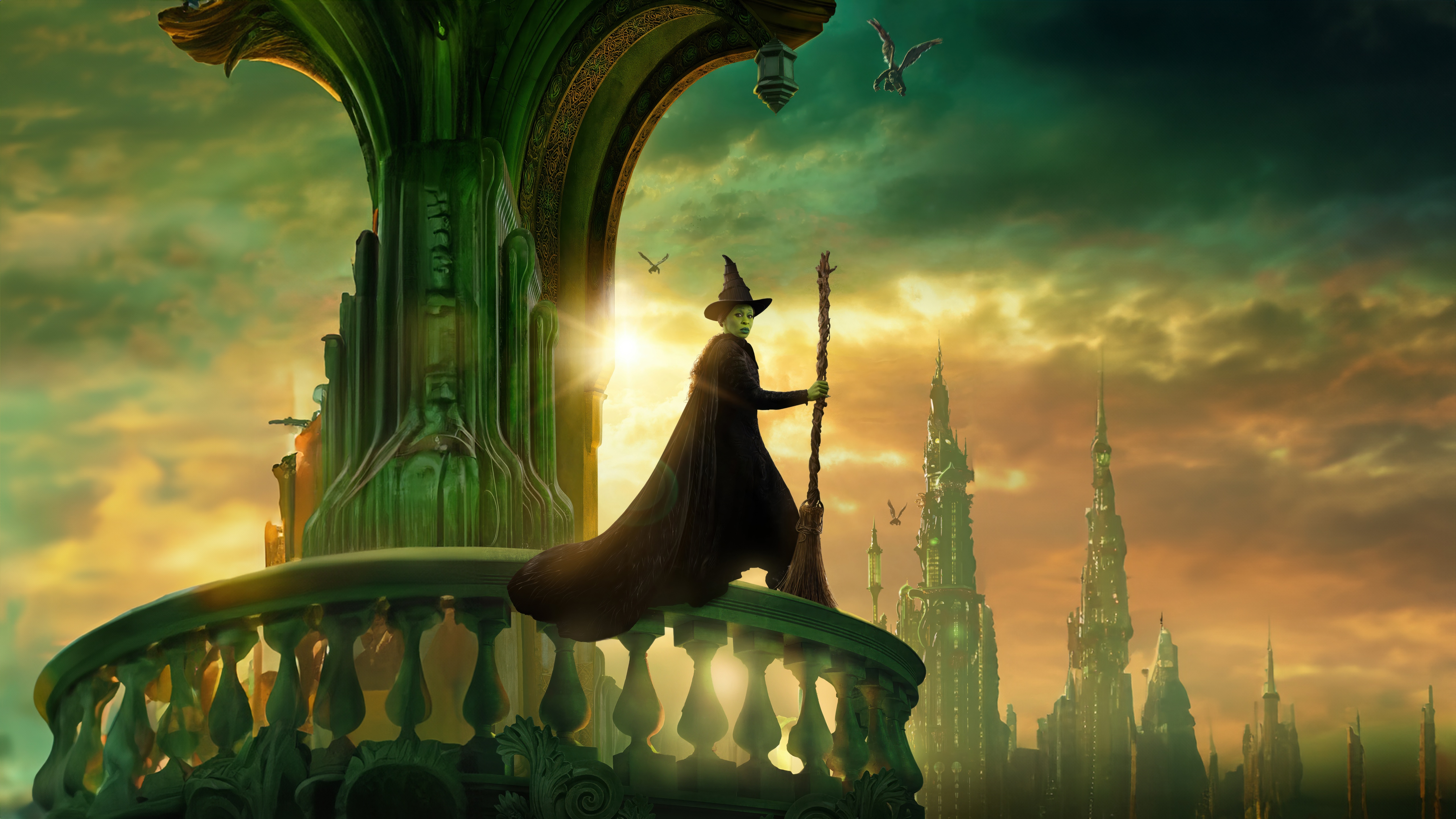 Elphaba from Wicked on a balcony in Oz HD Wallpaper