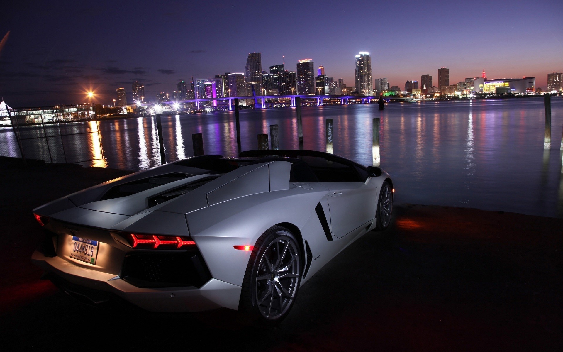 Lamborghini Aventador Roadster in Miami at Night HD Wallpaper