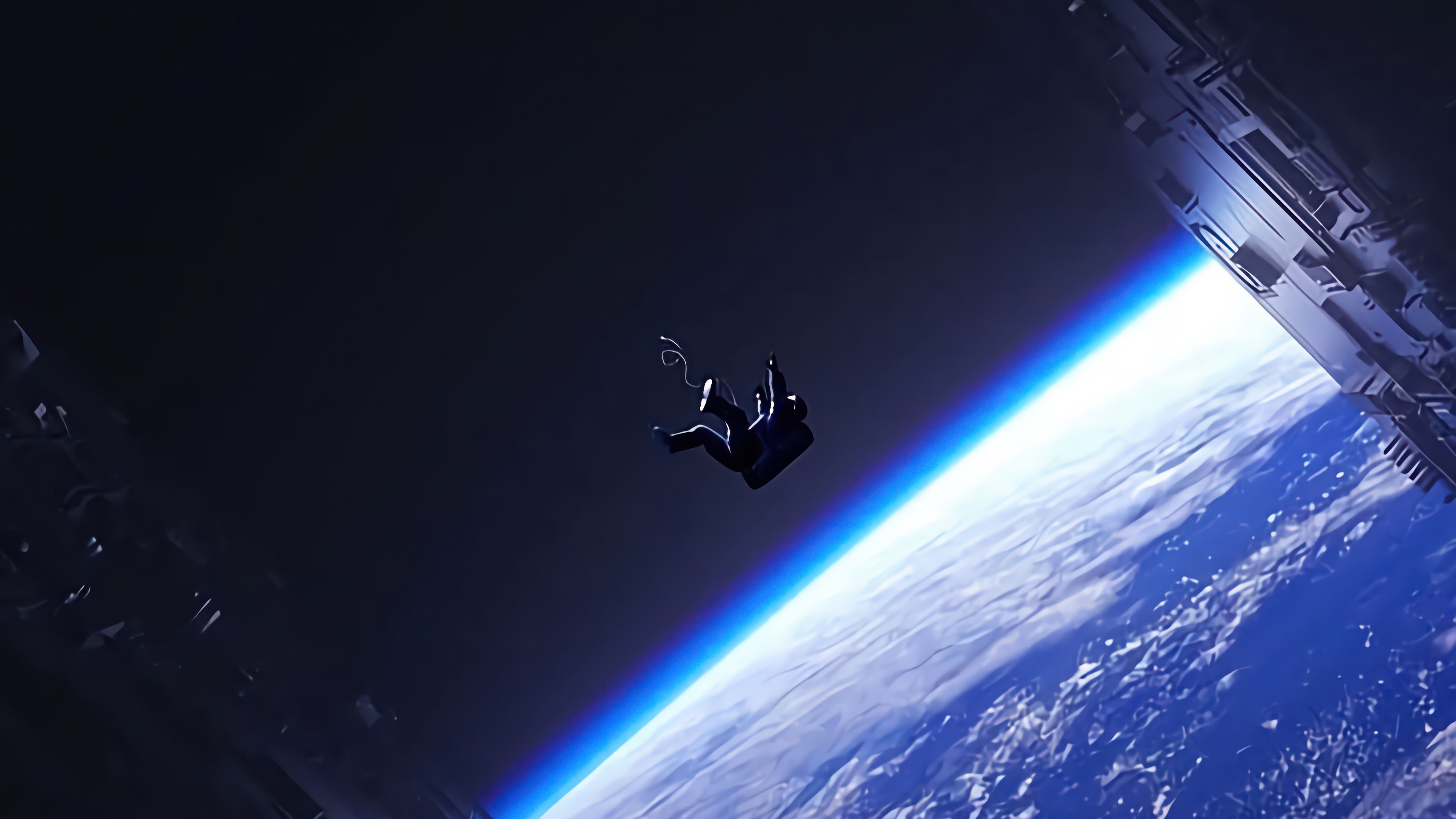 Astronaut falling from a space station above Earth HD Wallpaper