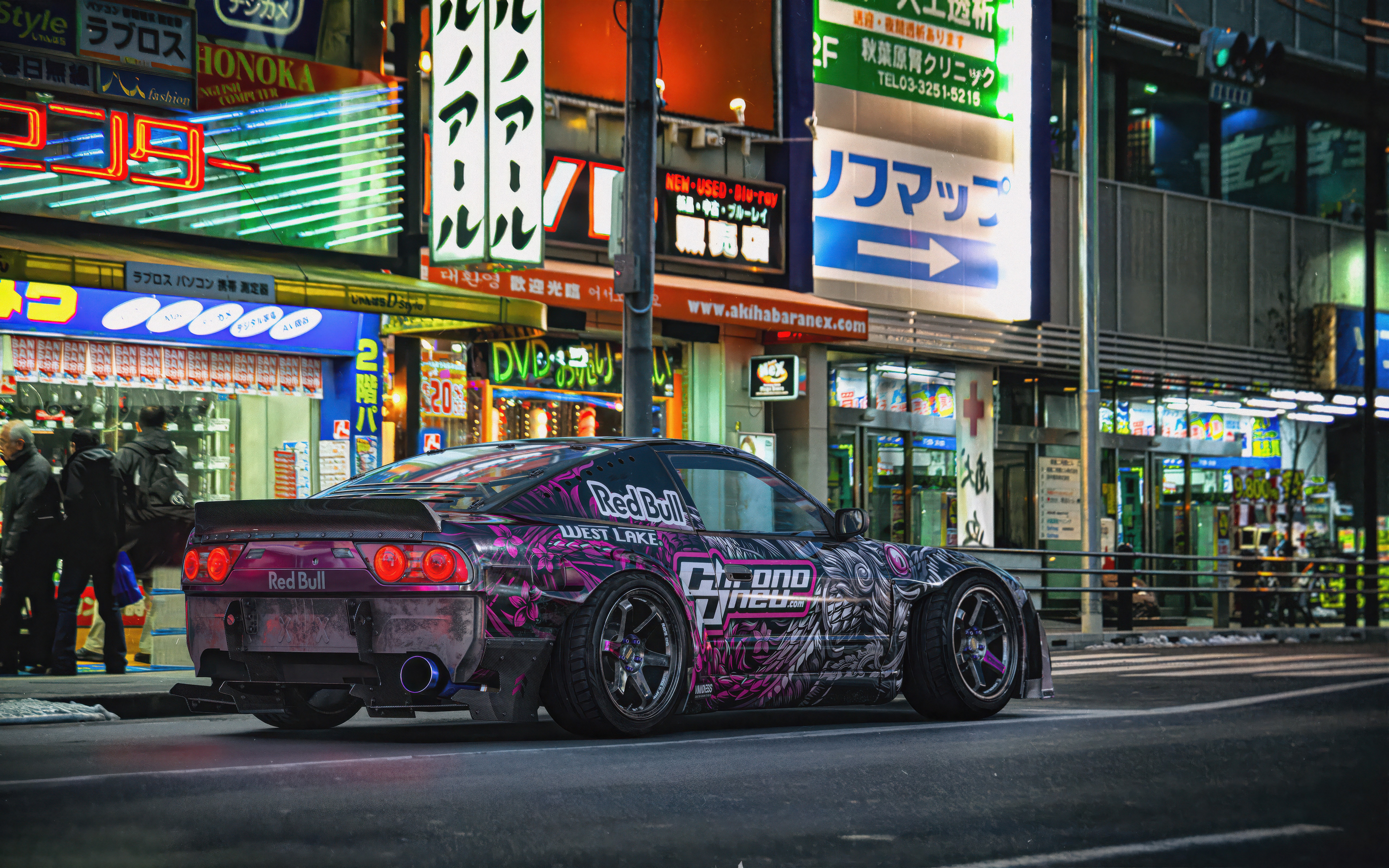 Modified Nissan 240sx in a Japanese City HD Wallpaper