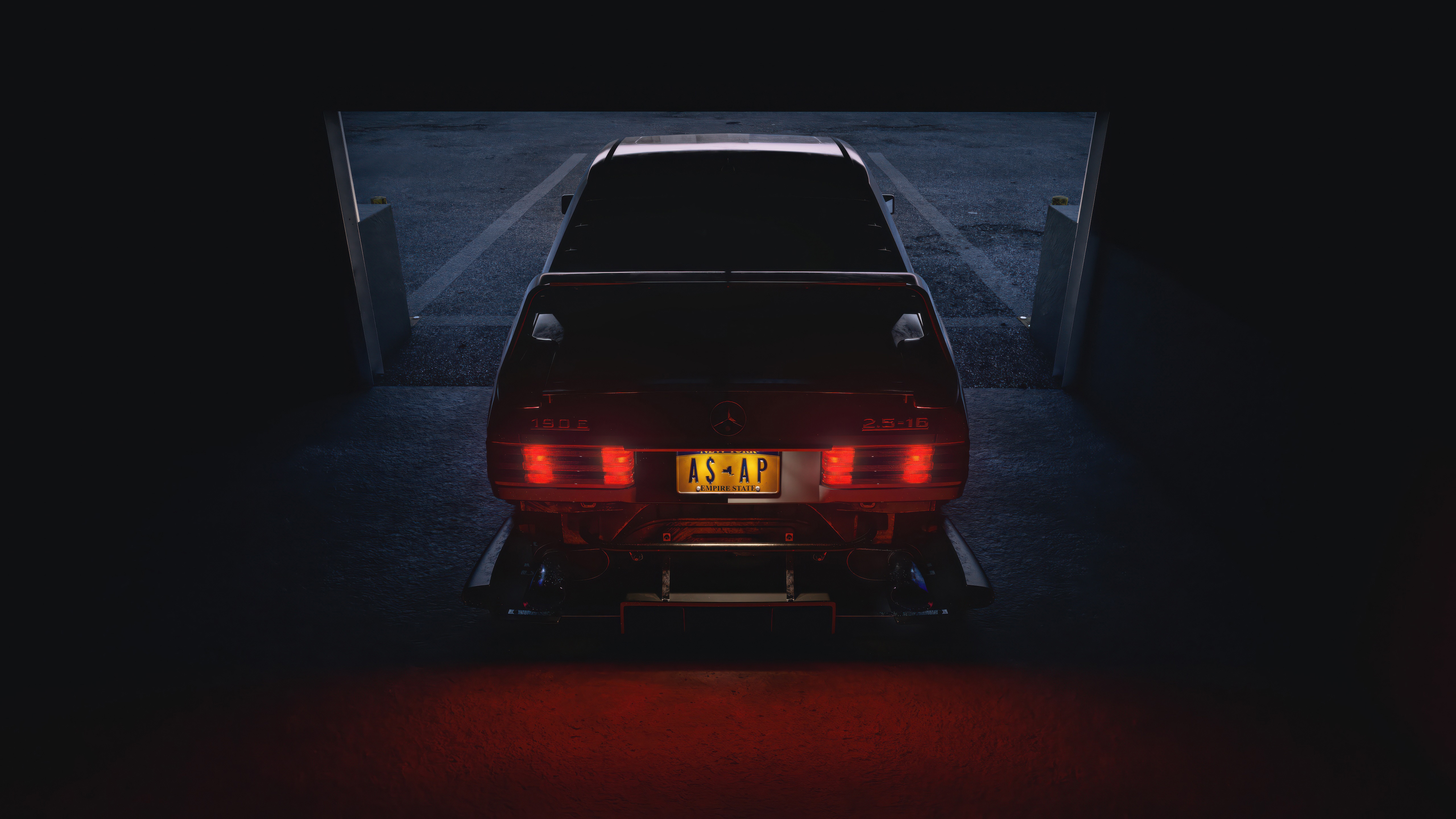 Mercedes 190e Evolution 2 in a dark garage HD Wallpaper