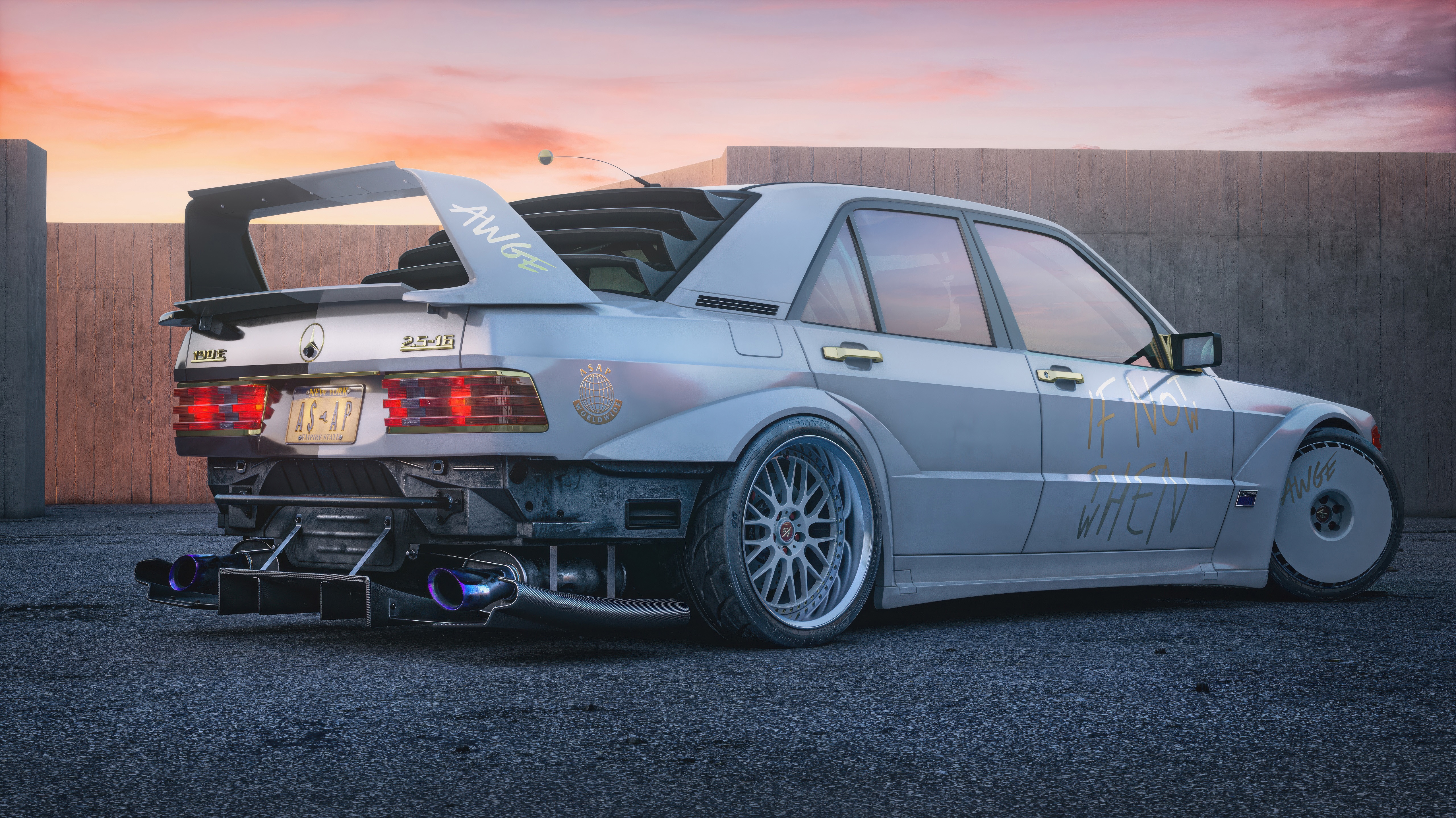 Modified Mercedes 190e Evolution II with custom body kit HD Wallpaper