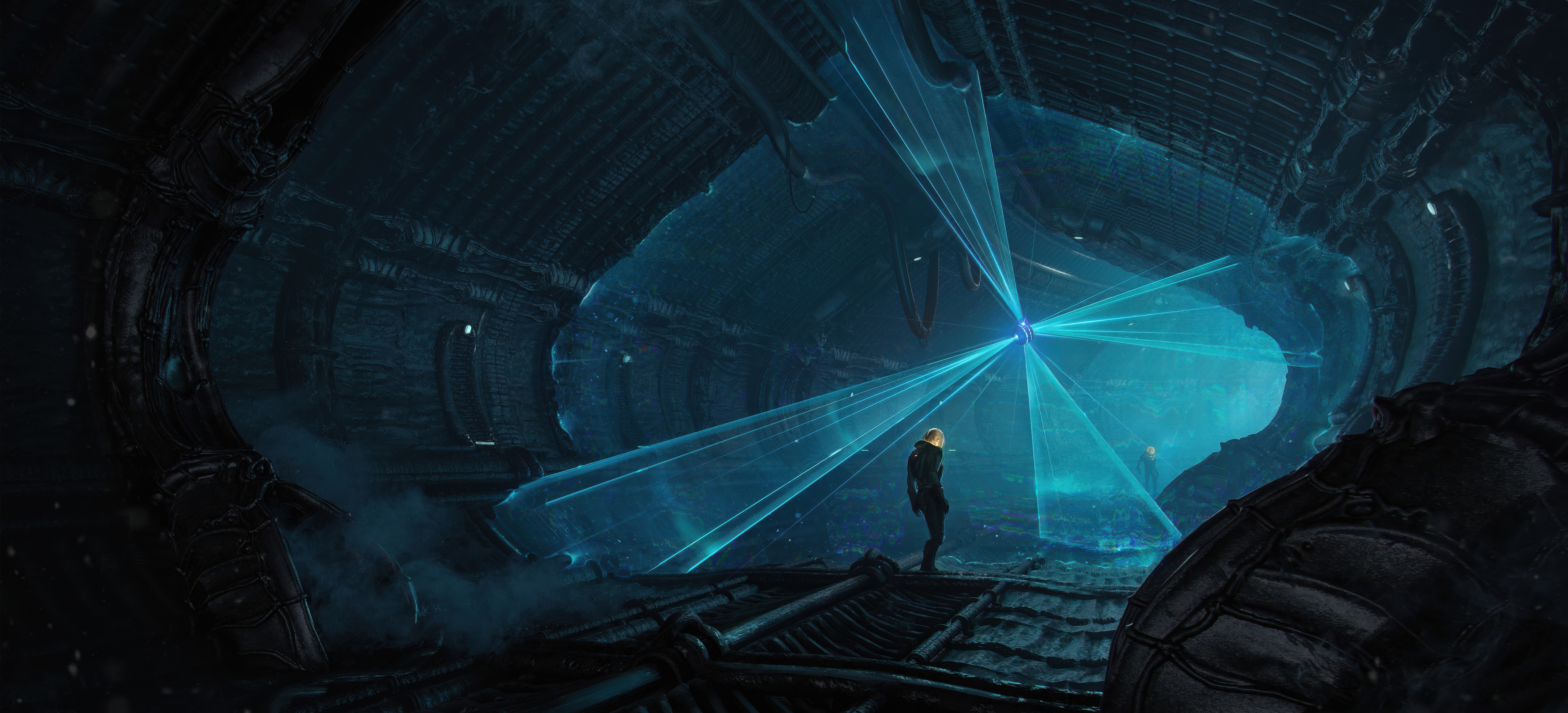 Alien Nest with Blue Laser Beams HD Wallpaper