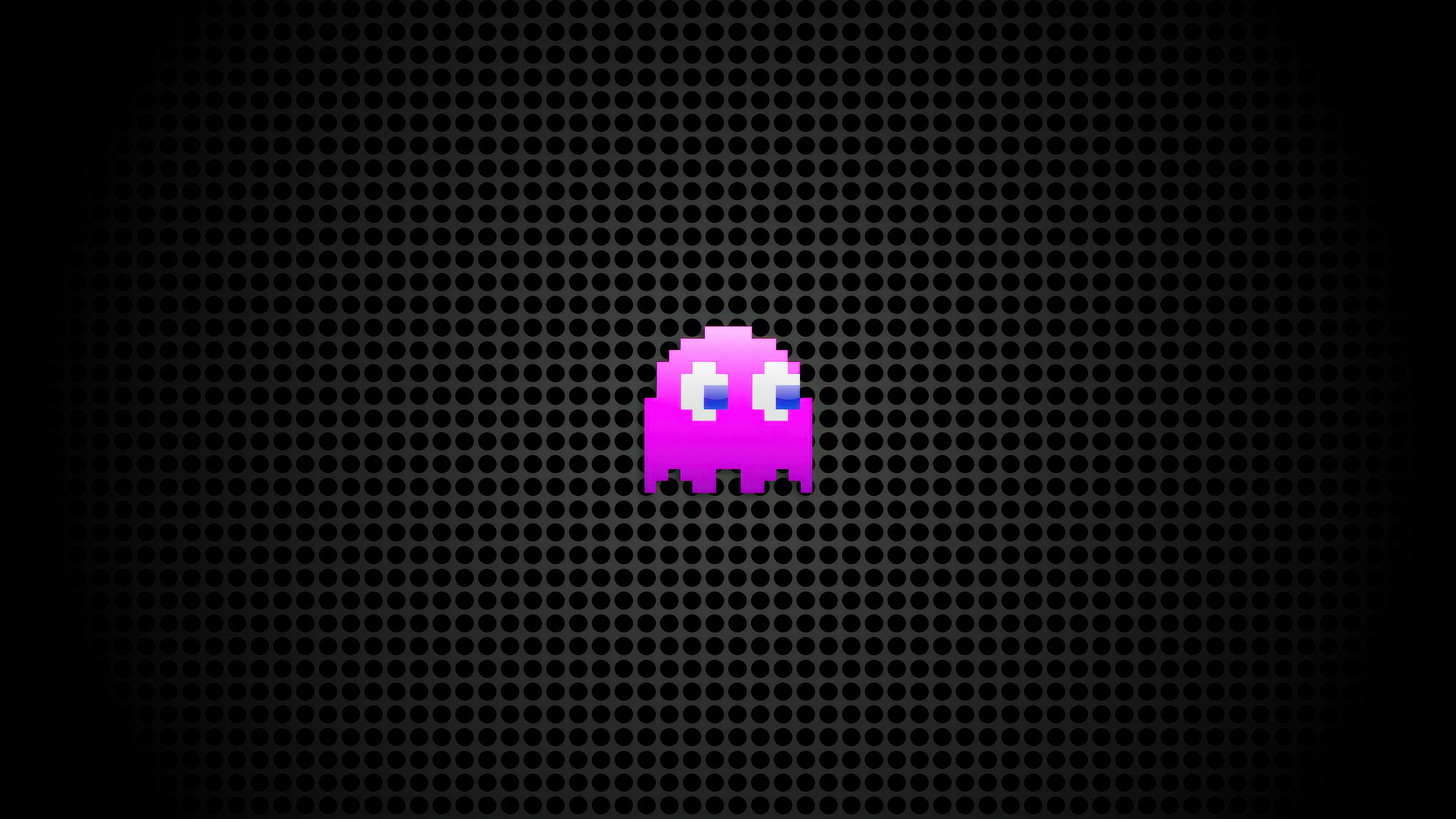 Pink Pac-Man Ghost on a dark background HD Wallpaper