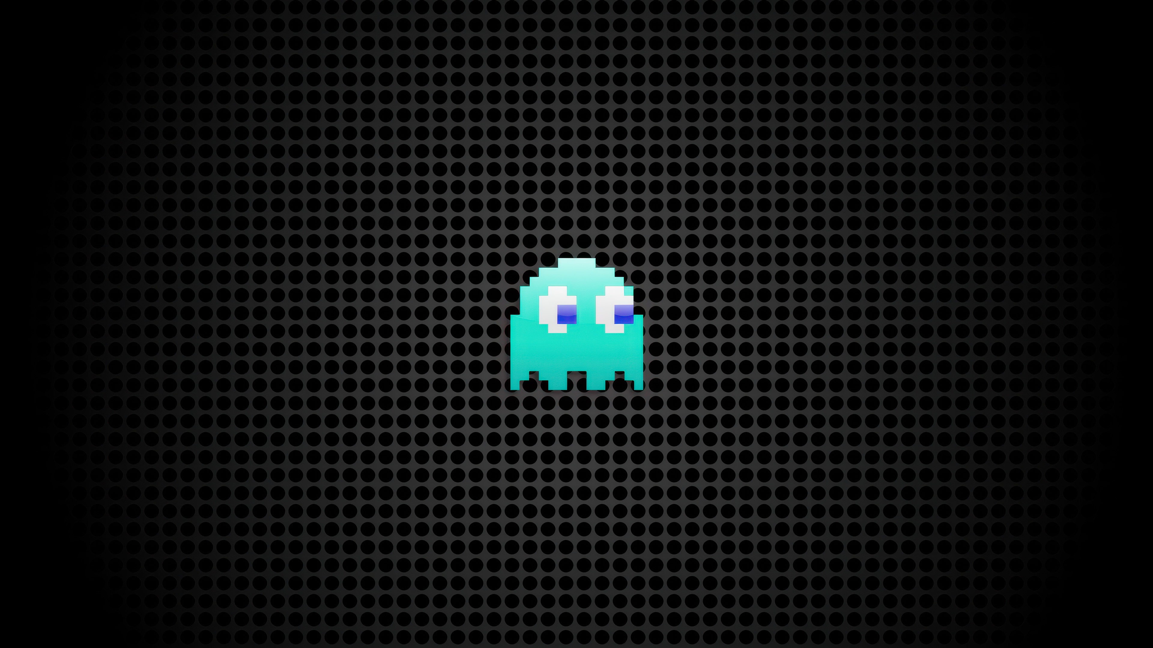 Pac-Man ghost on a black perforated background HD Wallpaper