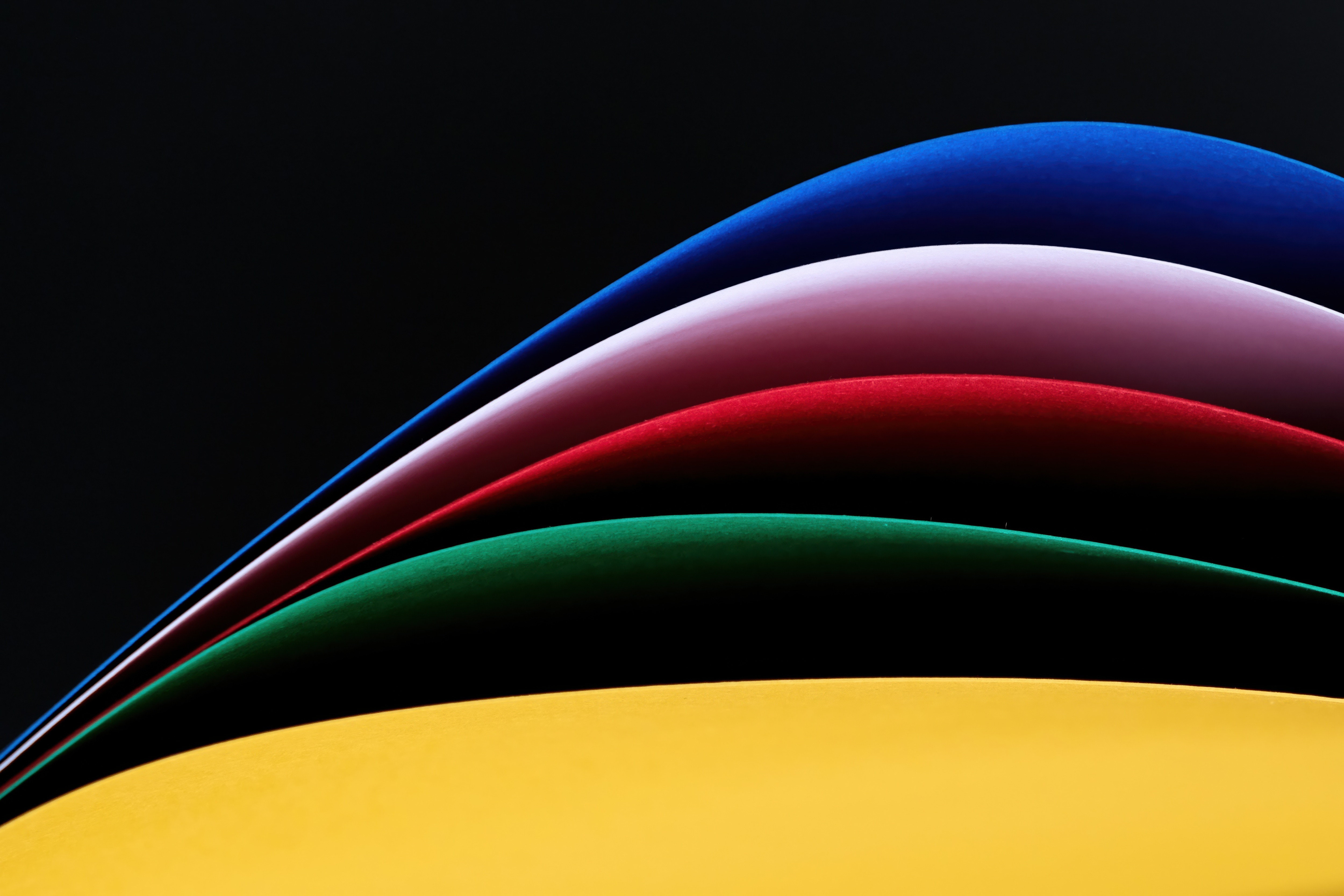 Abstract colorful paper curves on black background HD Wallpaper