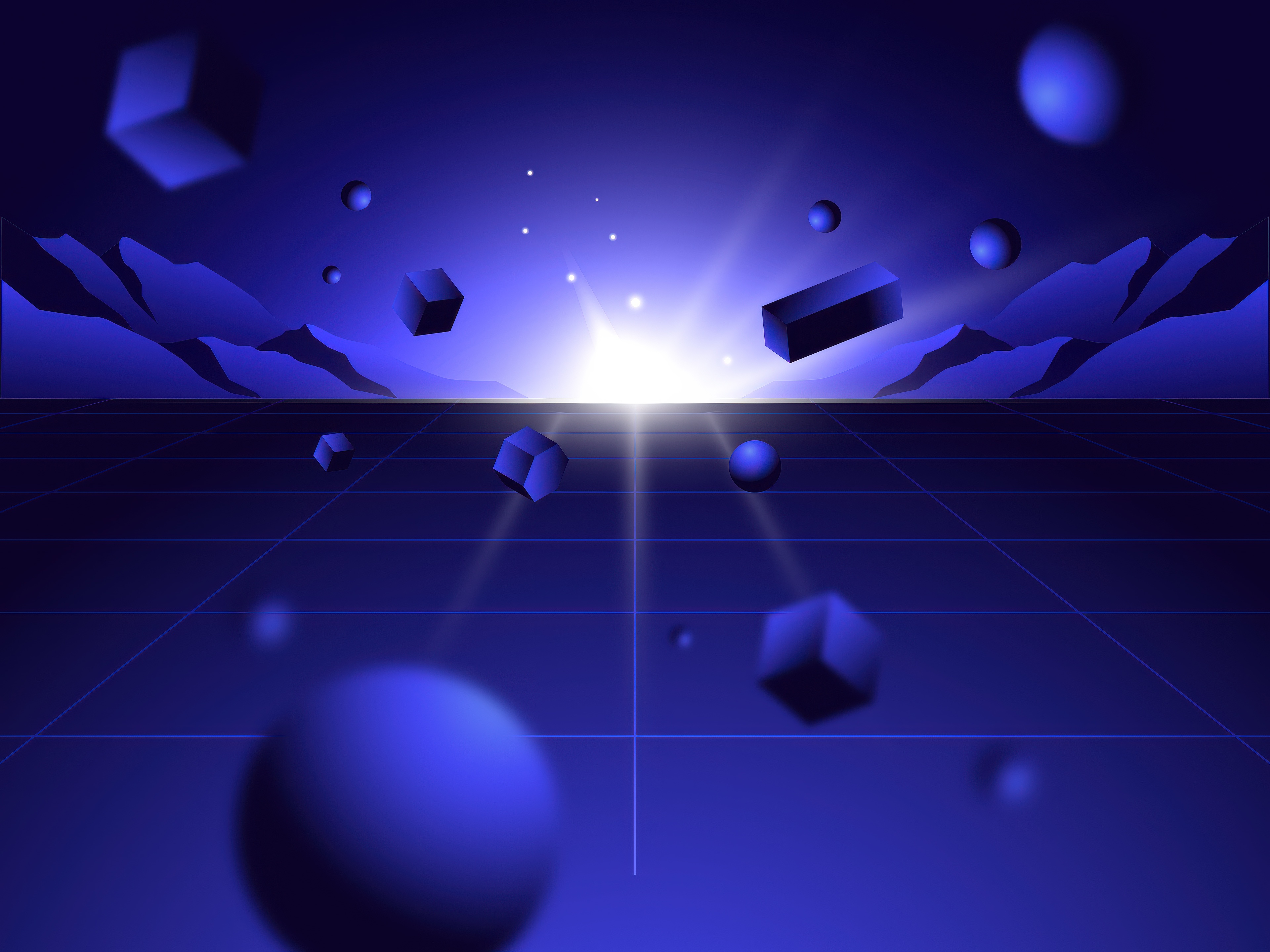 Retro Blue Zones Abstract Geometric Landscape HD Wallpaper