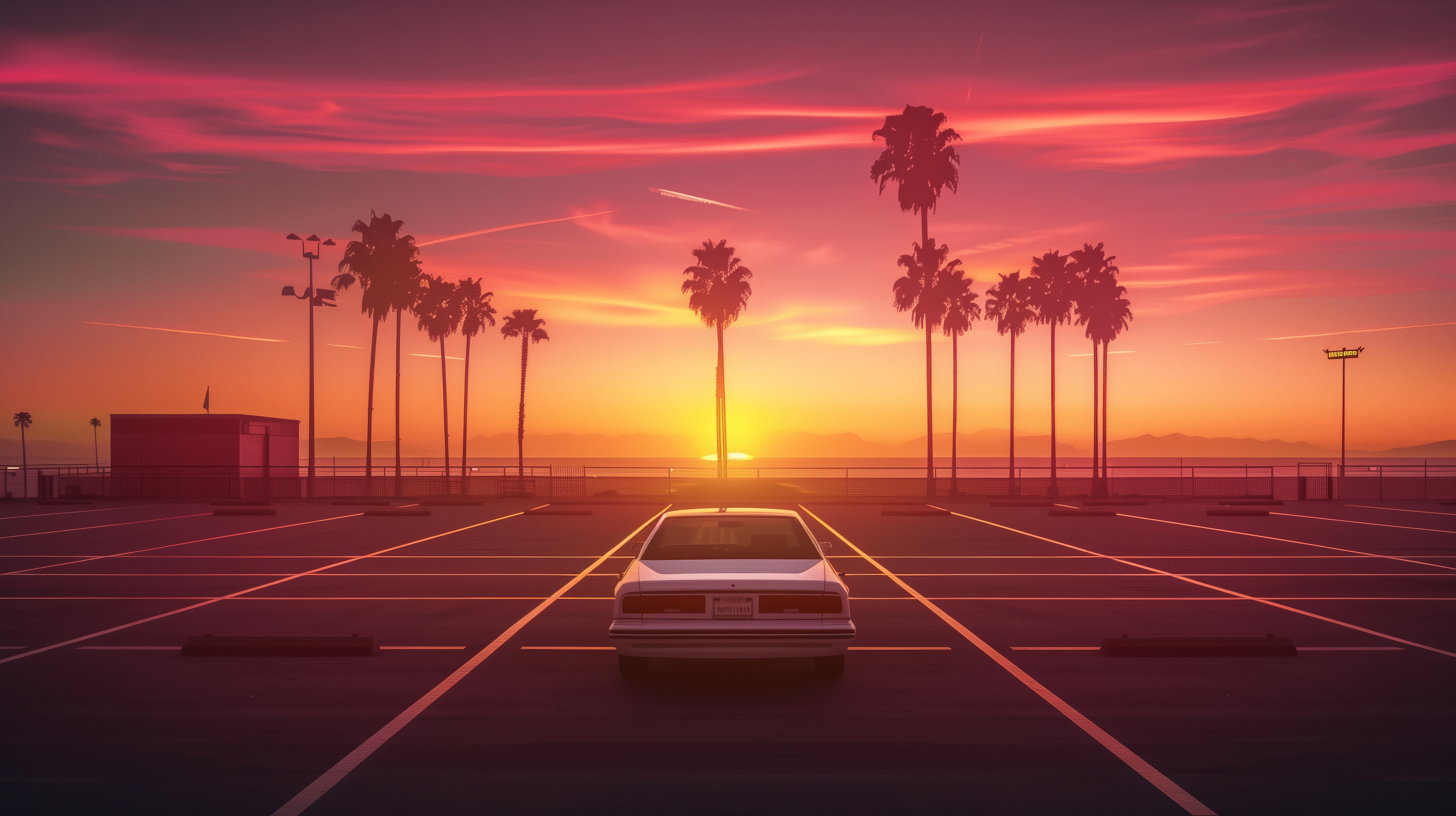 Retro Car Under a Synthwave Sunset HD Wallpaper