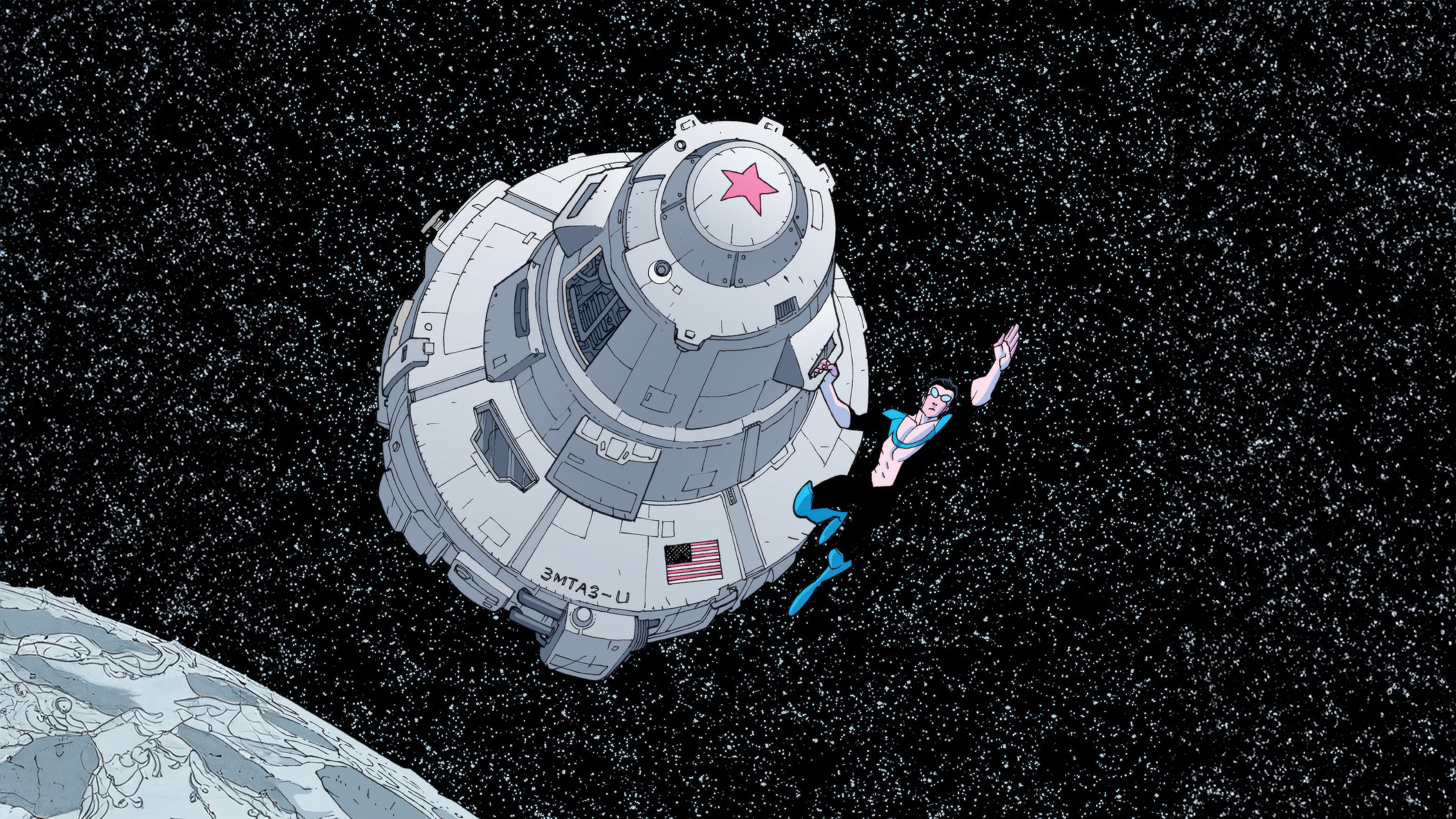 Invincible and a spaceship in space HD Wallpaper