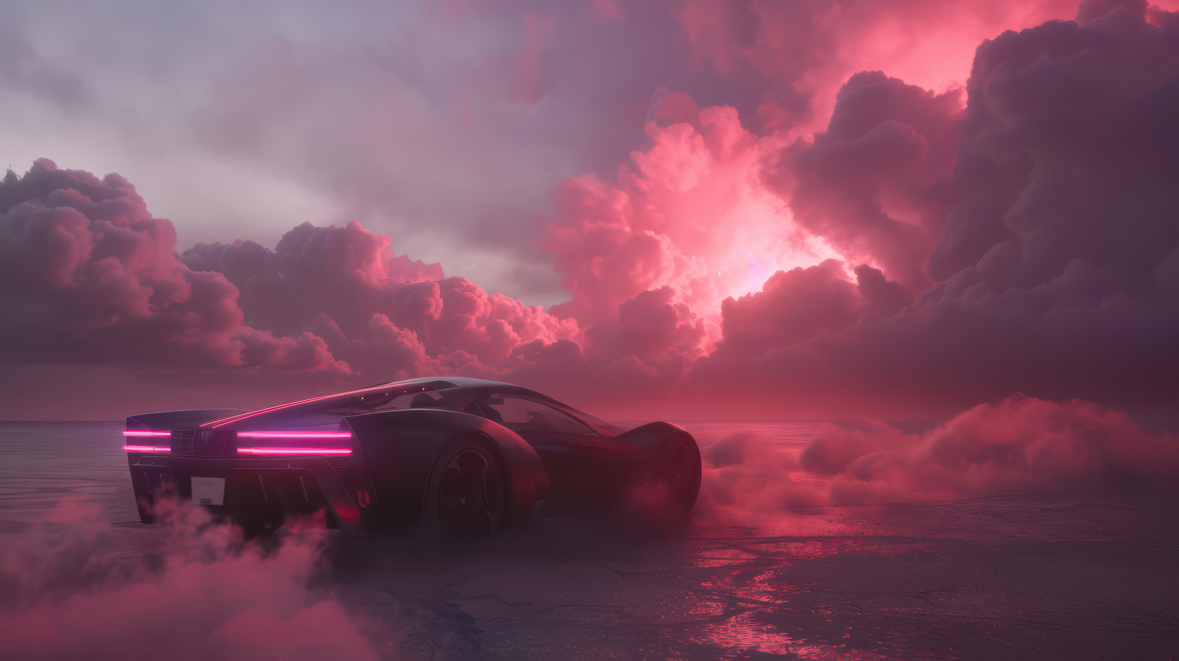 Race car driving through pink clouds HD Wallpaper