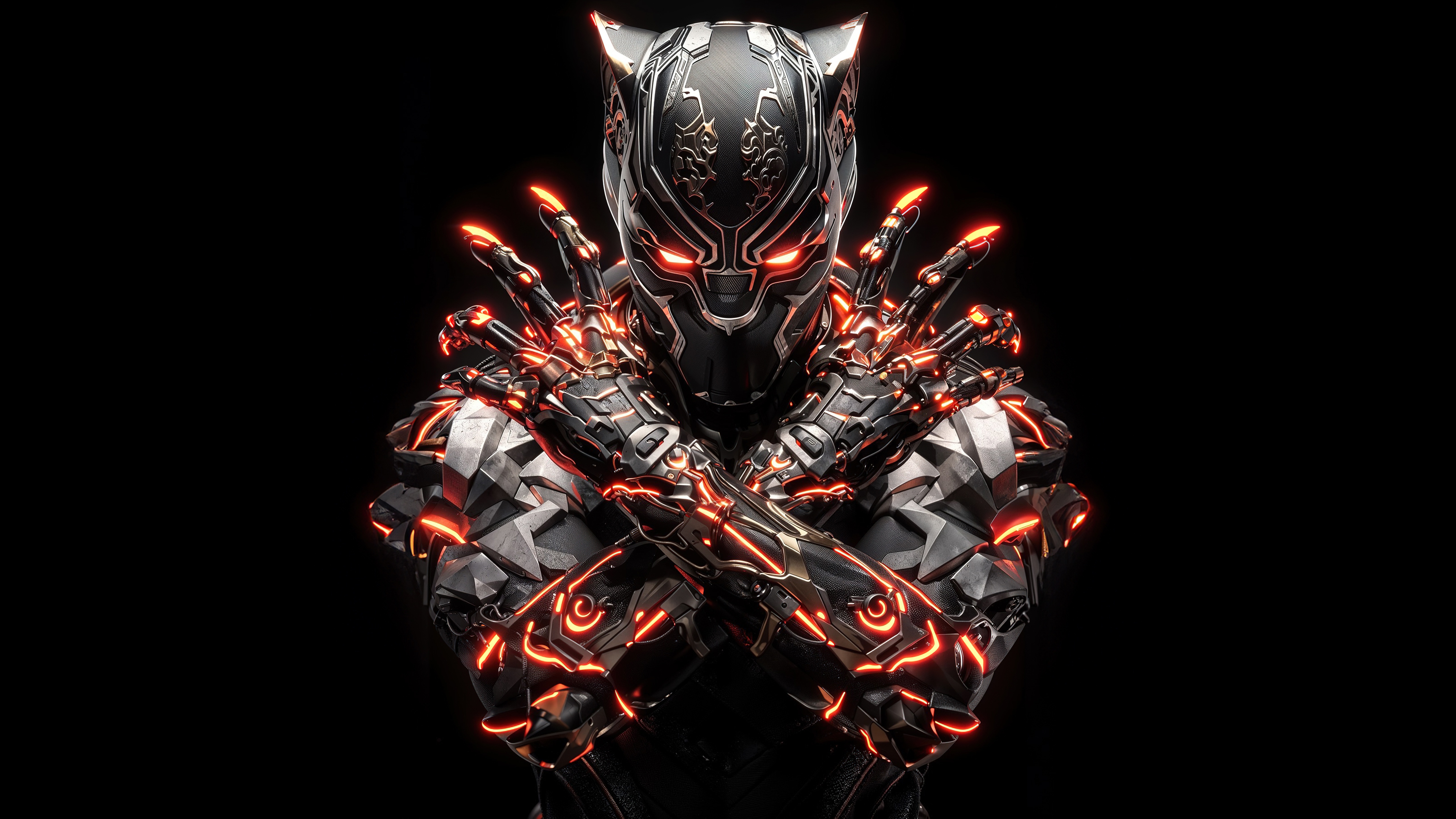 Black Panther with glowing orange accents HD Wallpaper