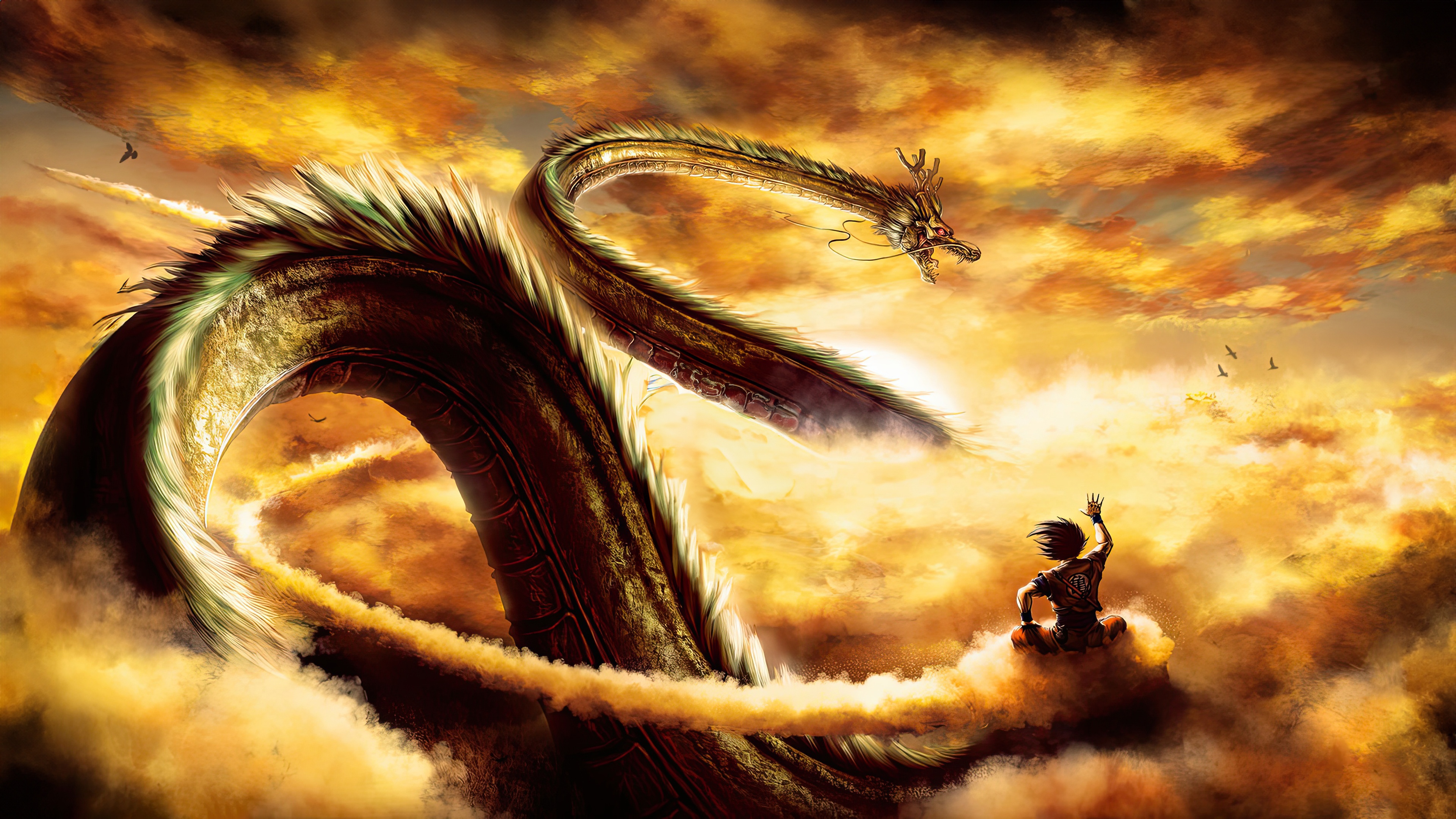 Goku waves to Shenron in the clouds HD Wallpaper