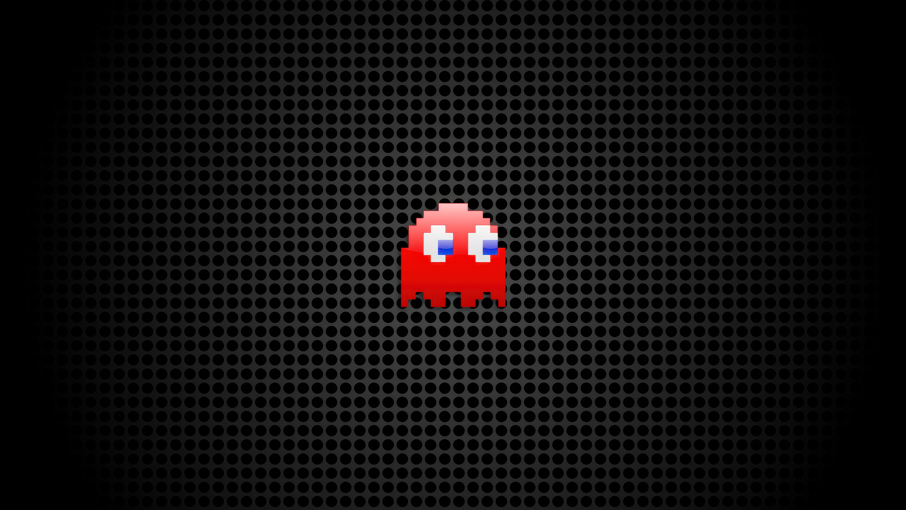 Pac-Man Red Ghost on Black Perforated Background HD Wallpaper