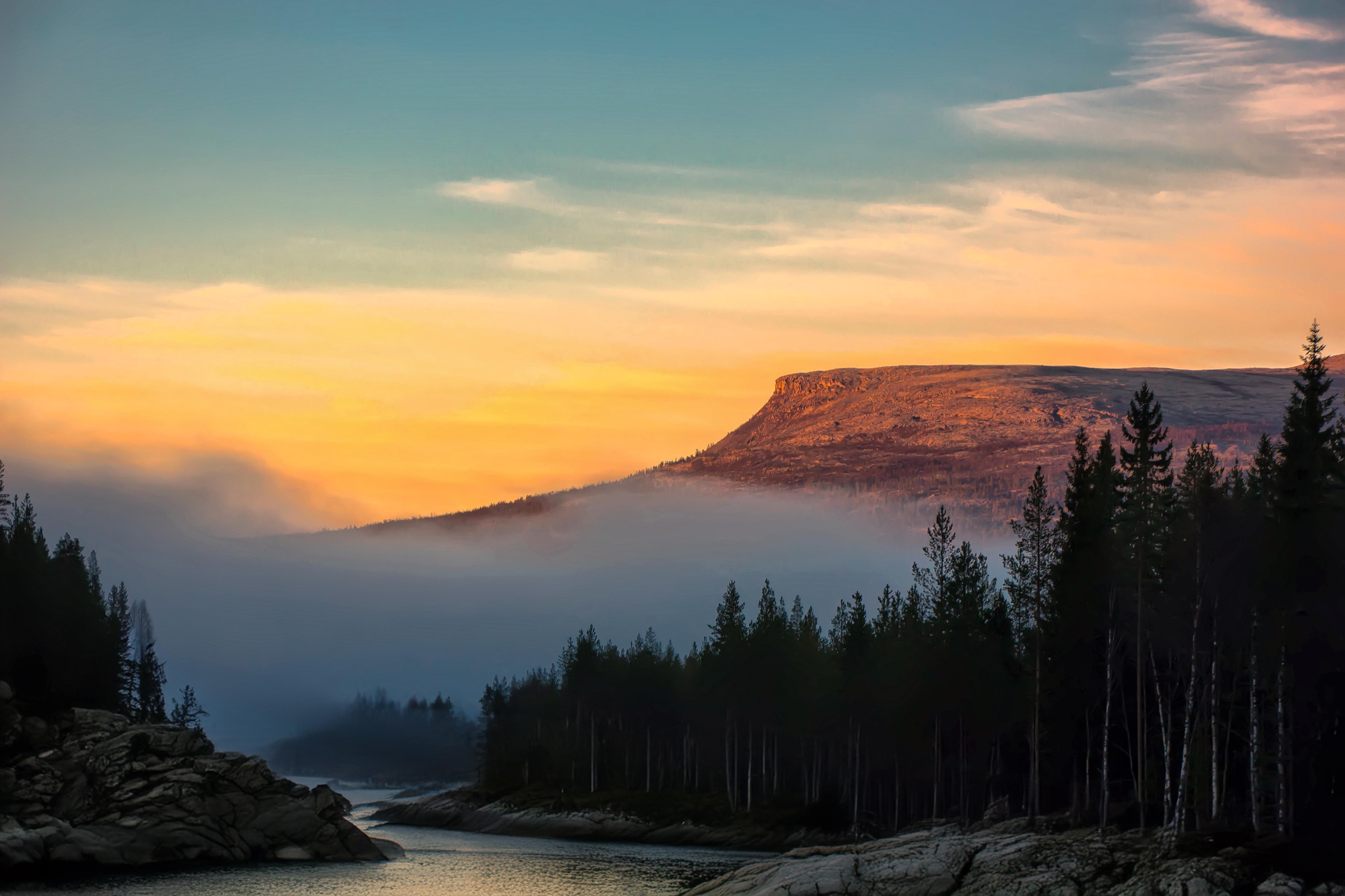 Early Morning Fog Over Mountain Lake in Northern Norway HD Wallpaper