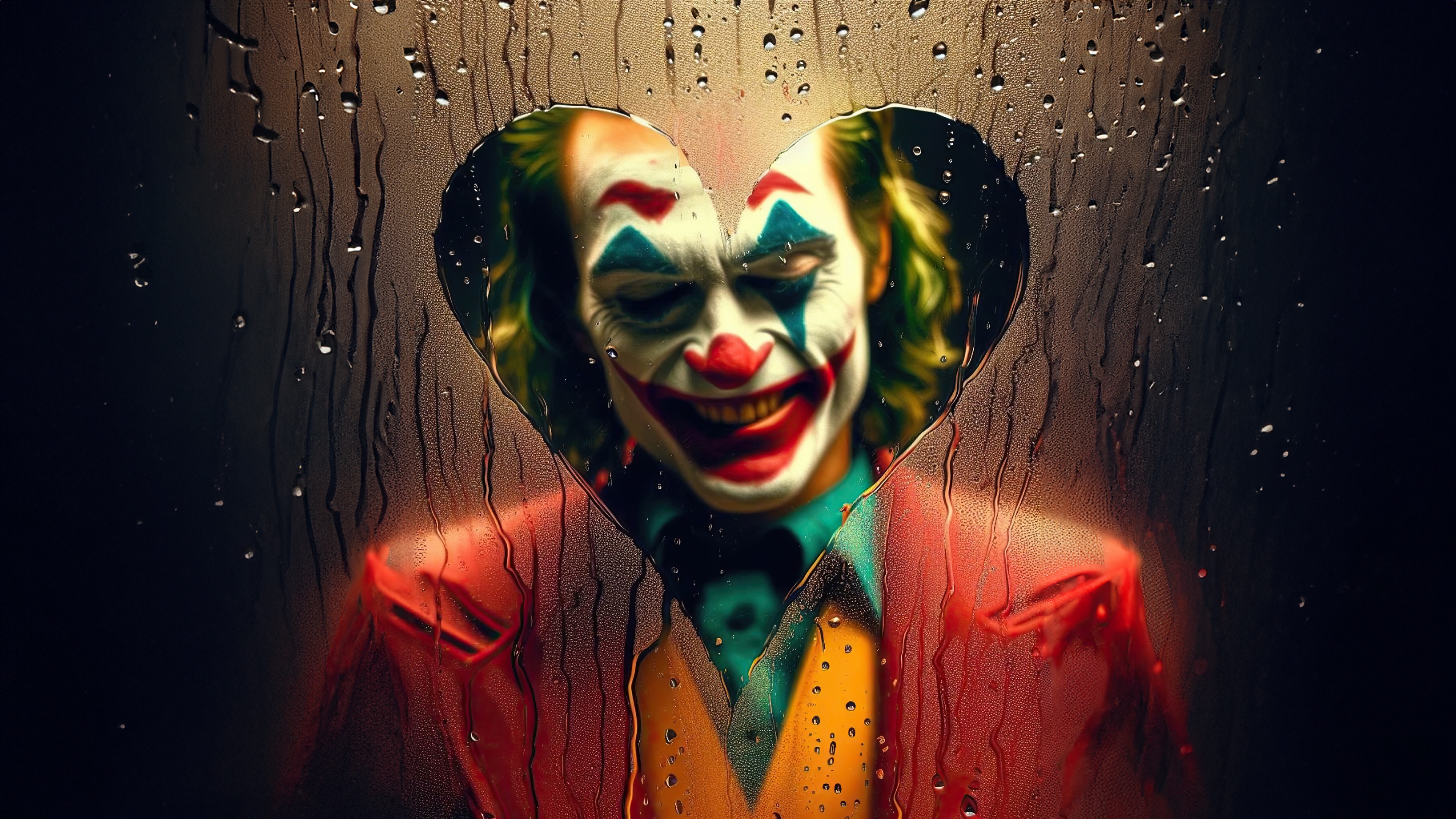 Joker Through Heart-Shaped Rain HD Wallpaper