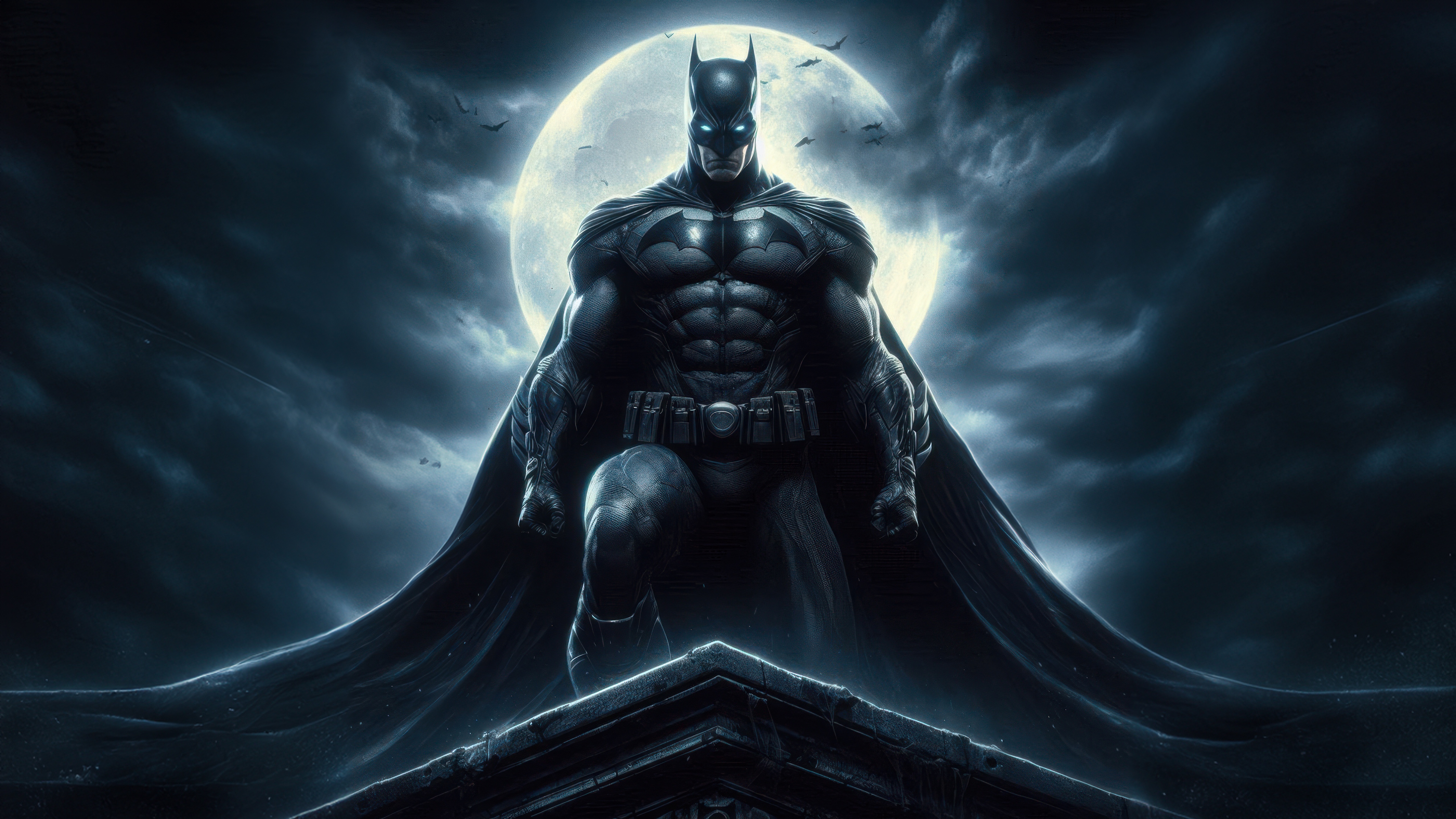 Batman Standing on a Rooftop Under the Moon HD Wallpaper