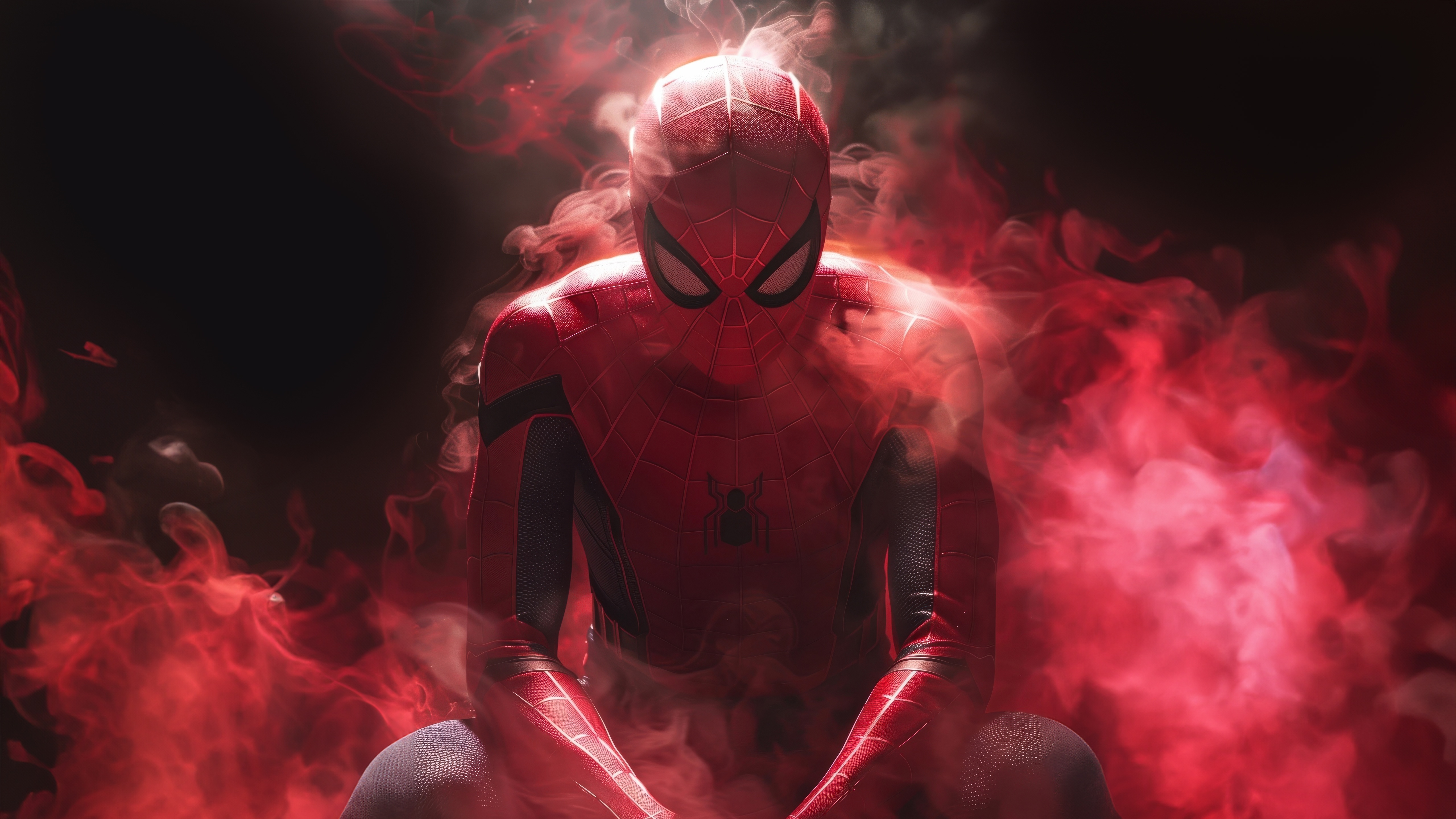 Spider-Man surrounded by red smoke HD Wallpaper