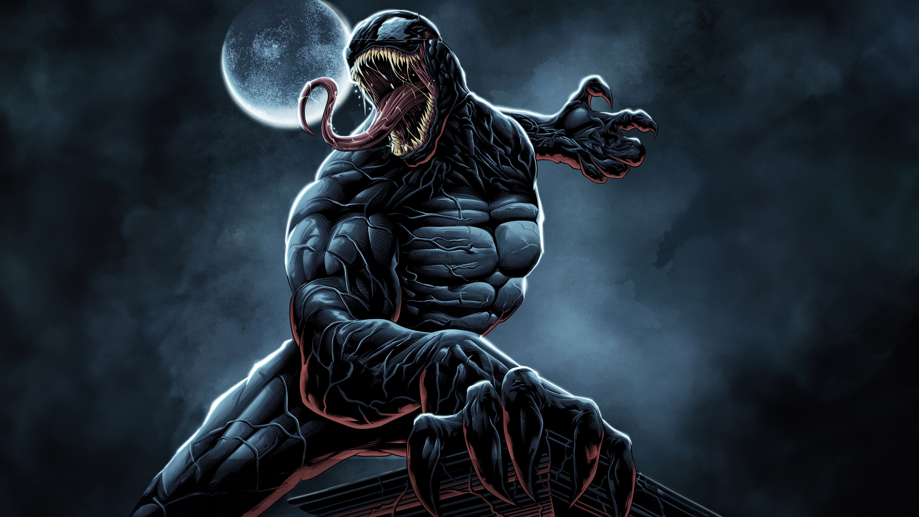 Venom with tongue out under the moon HD Wallpaper