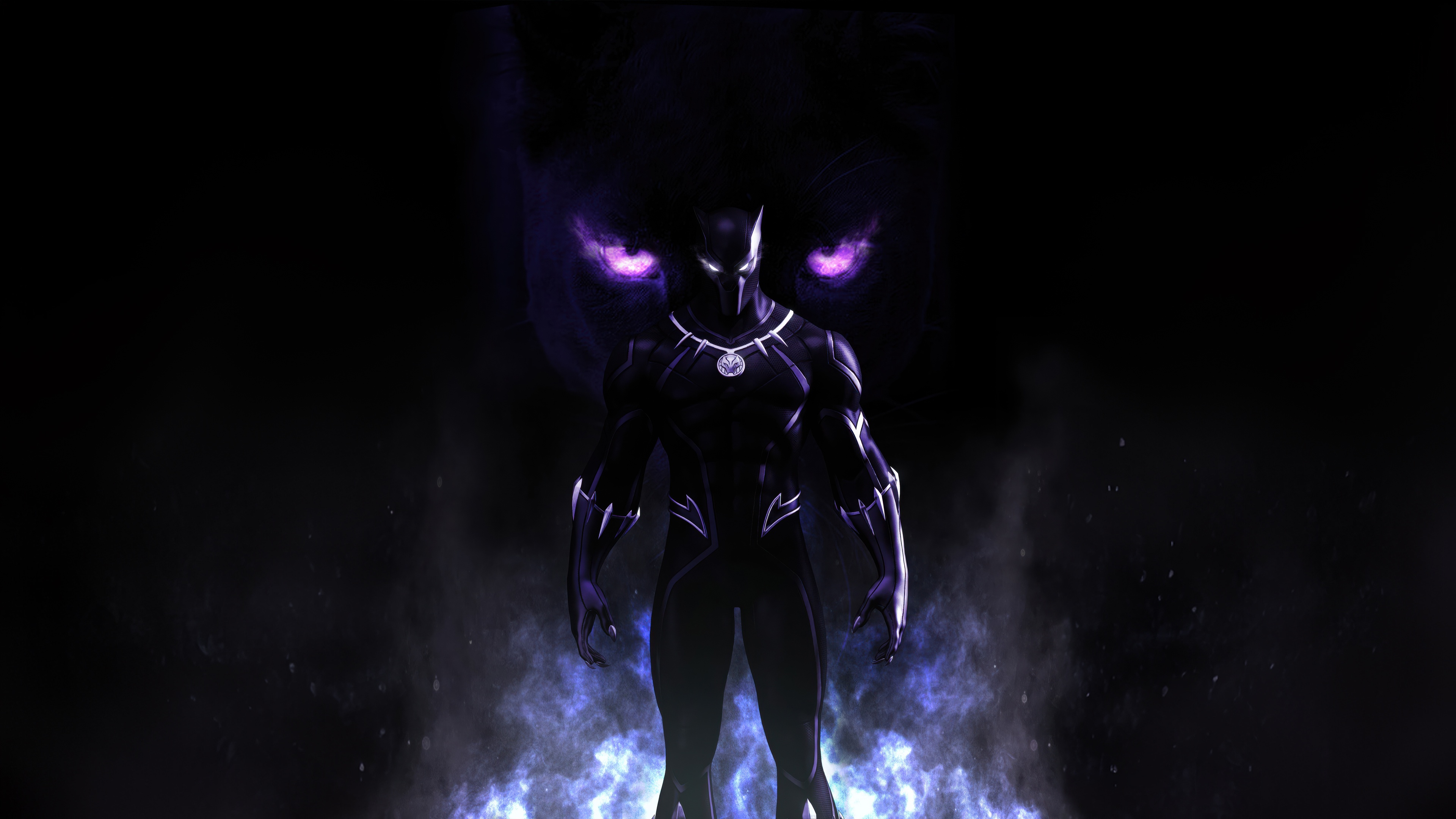 Black Panther with Glowing Purple Eyes HD Wallpaper