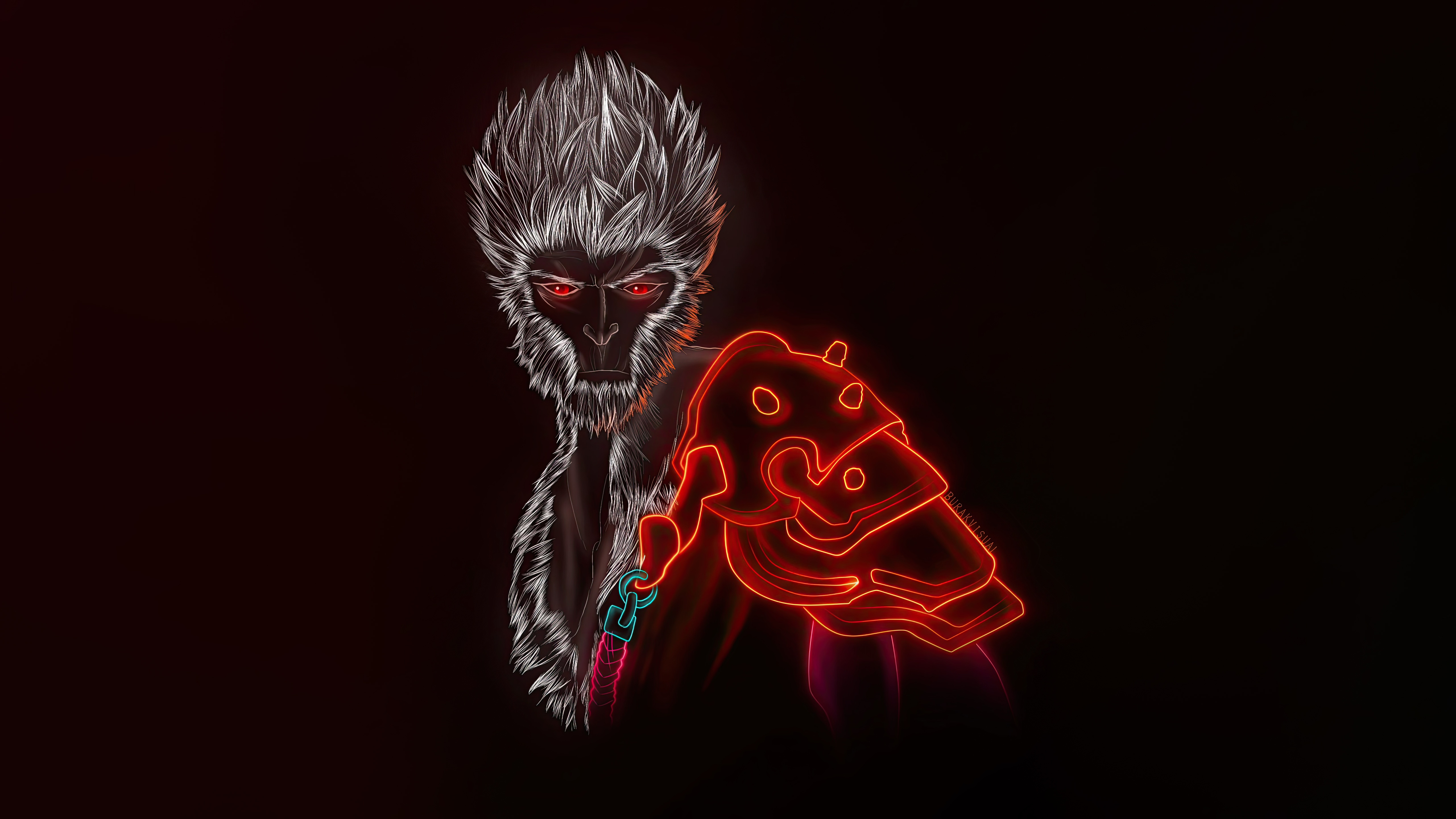 Black Myth Wukong character with red glowing armor HD Wallpaper