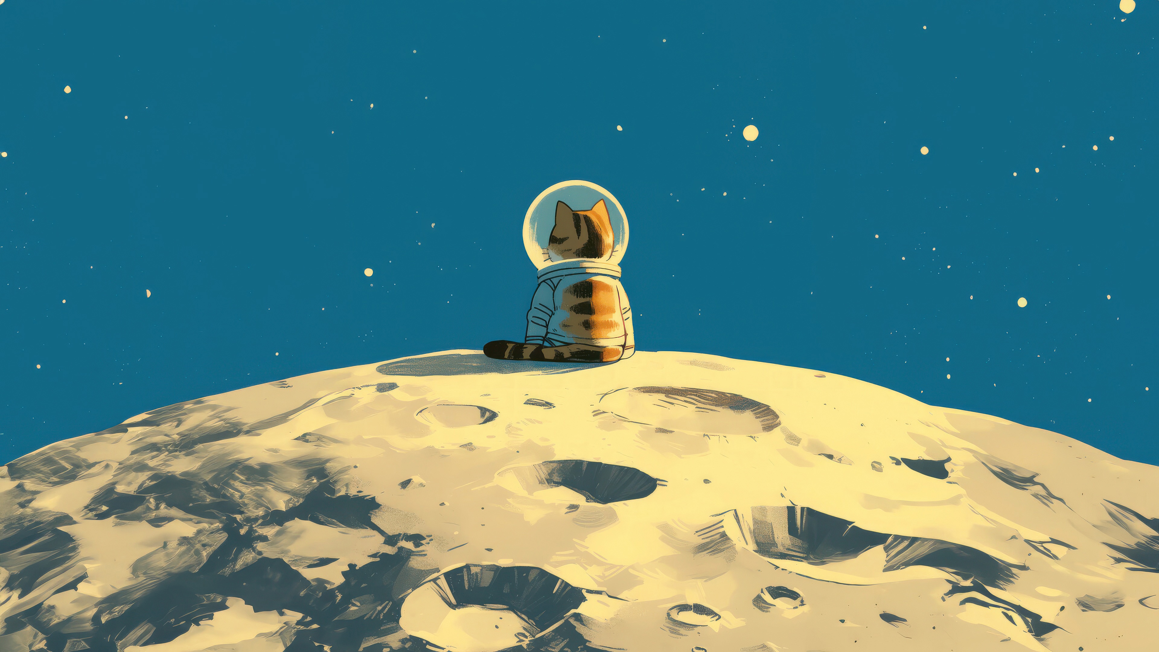 Cat Astronaut Sitting on the Moon HD Wallpaper