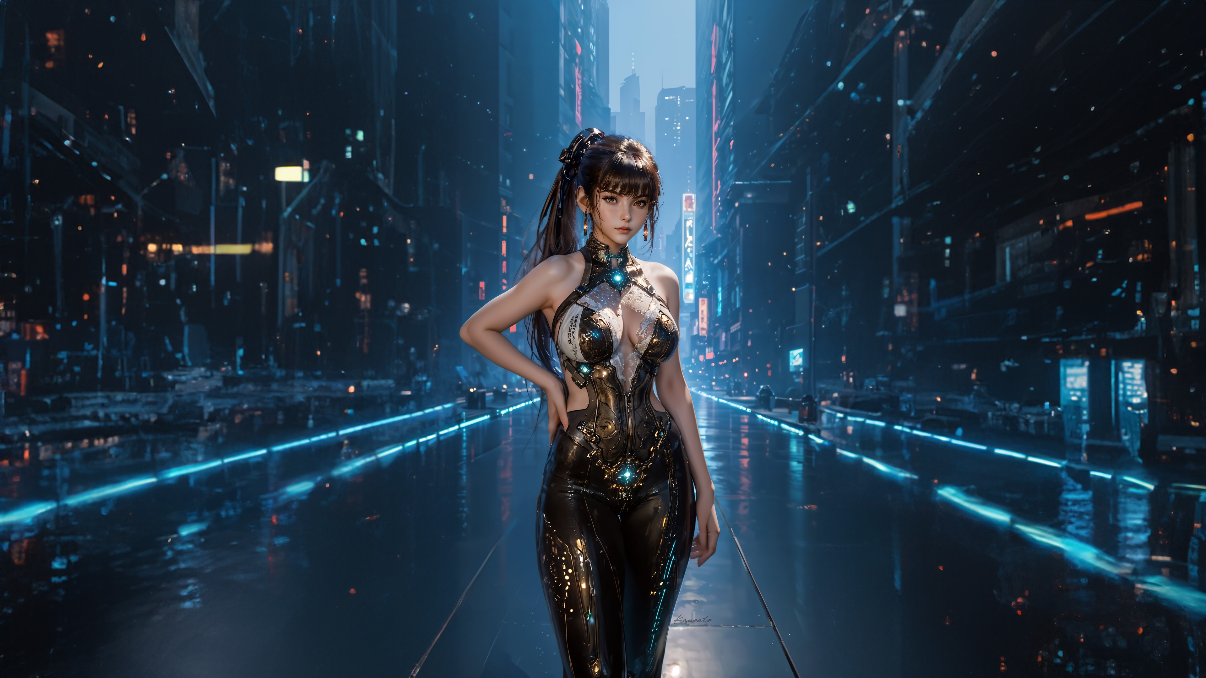 Eve from Stellar Blade in a futuristic city HD Wallpaper