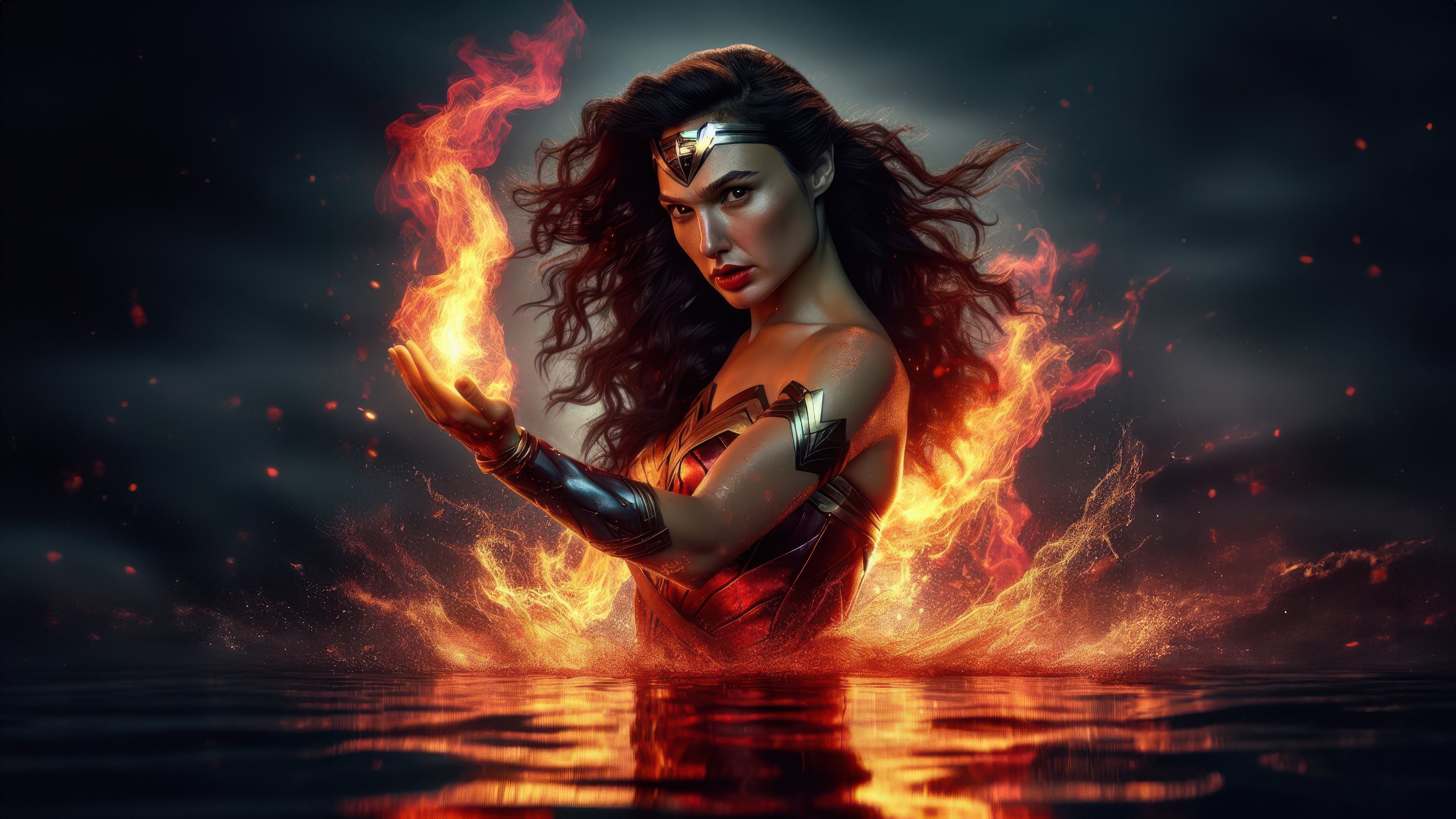 Wonder Woman surrounded by fire HD Wallpaper