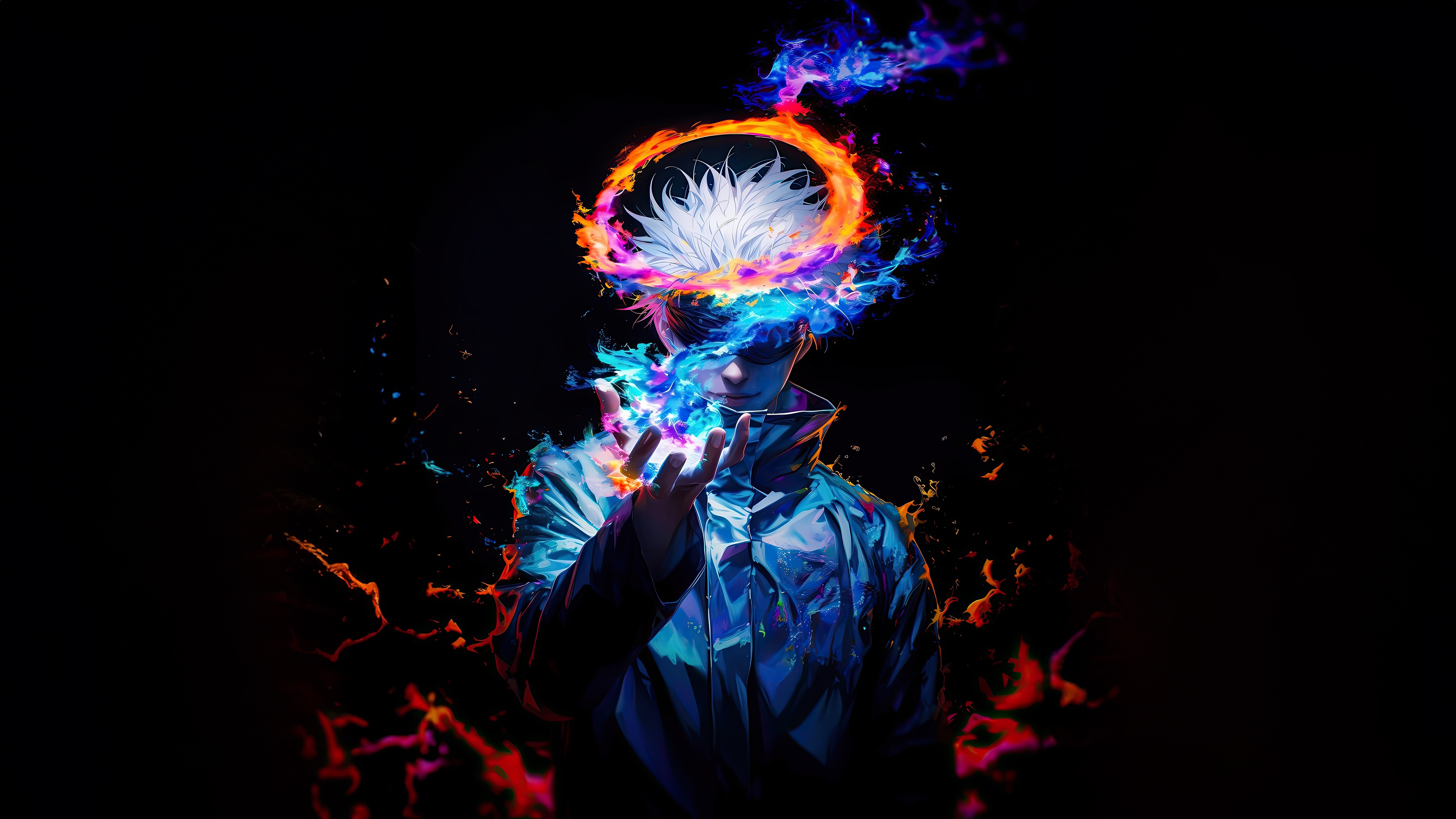 Gojo Satoru from Jujutsu Kaisen with fiery aura HD Wallpaper