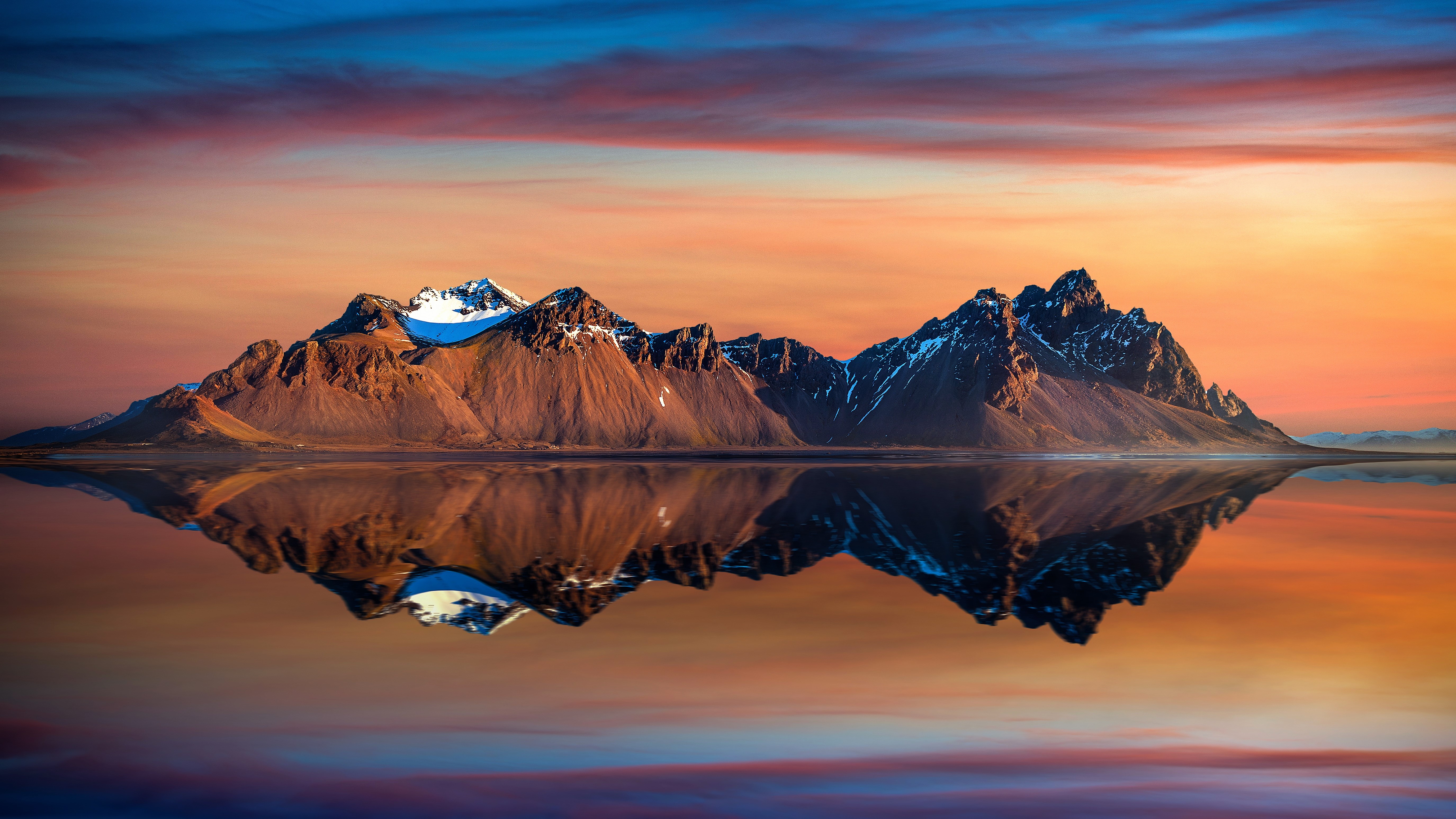 Icelandic Mountains Reflected in Water at Sunset HD Wallpaper