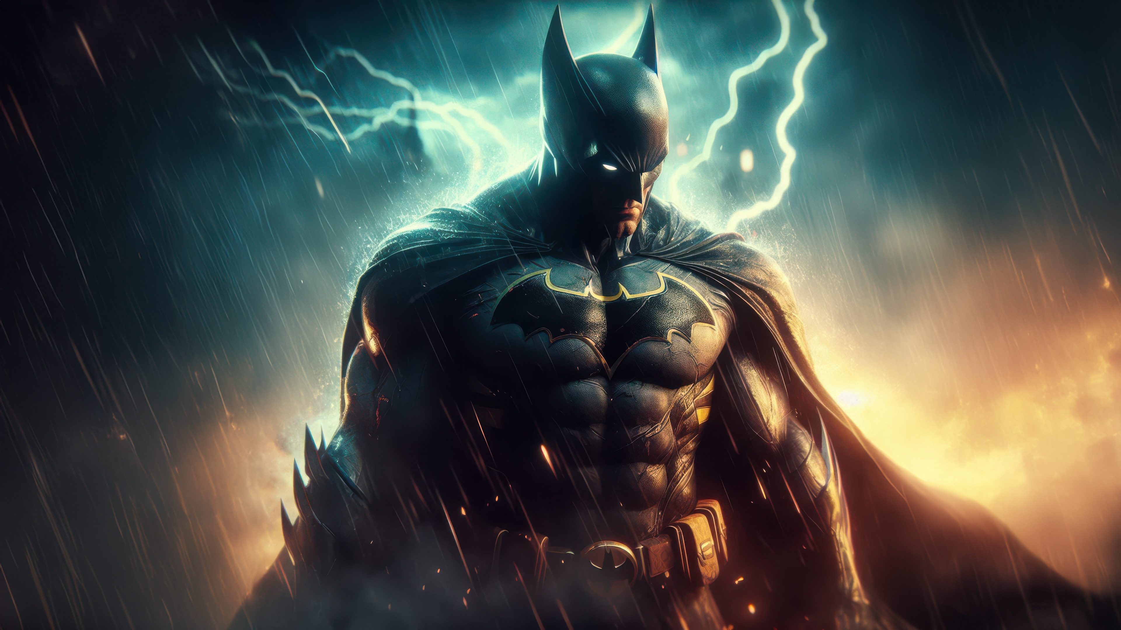 Batman in a stormy Gotham City HD Wallpaper