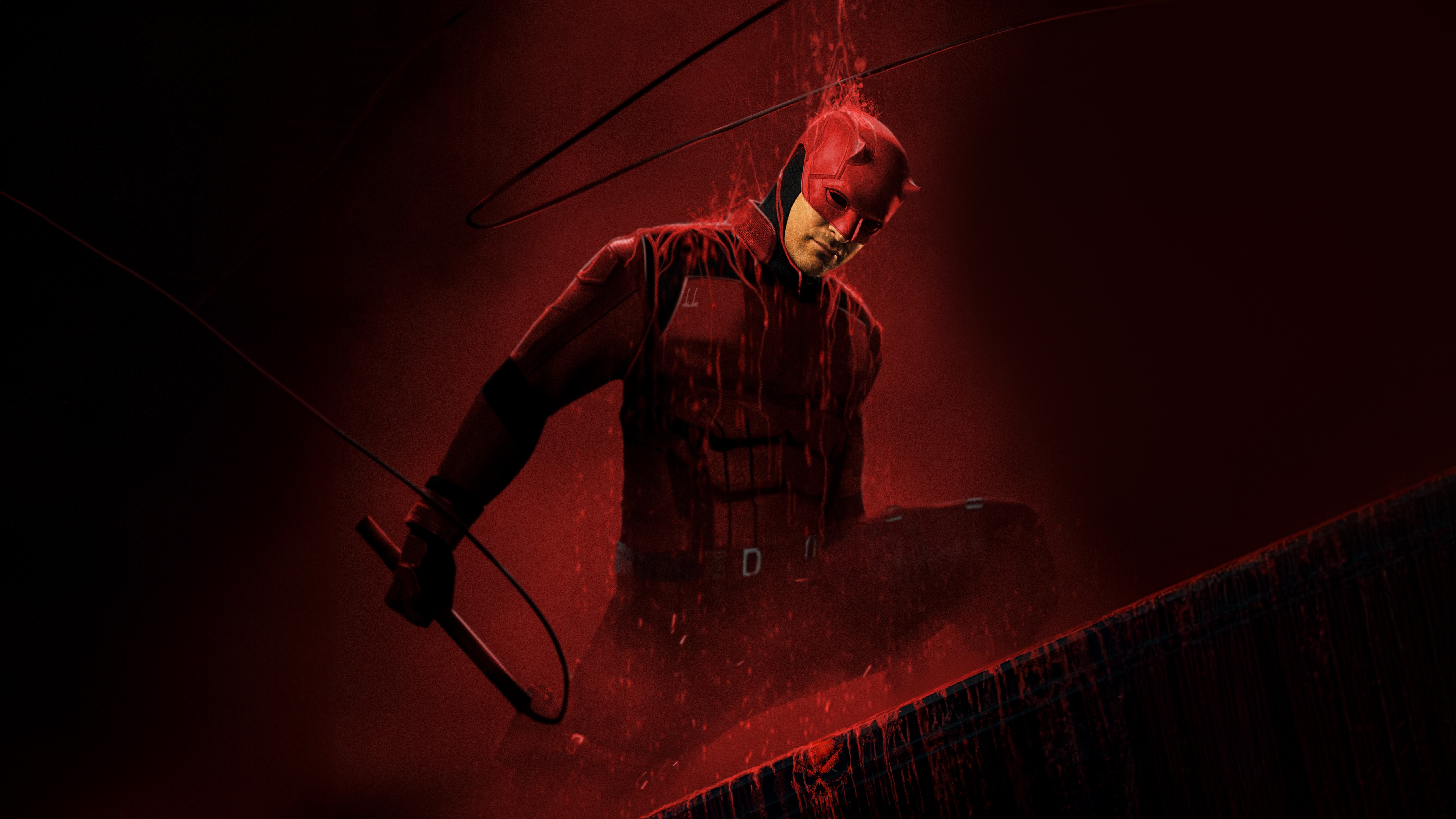 Daredevil in Red Suit with Billy Club HD Wallpaper