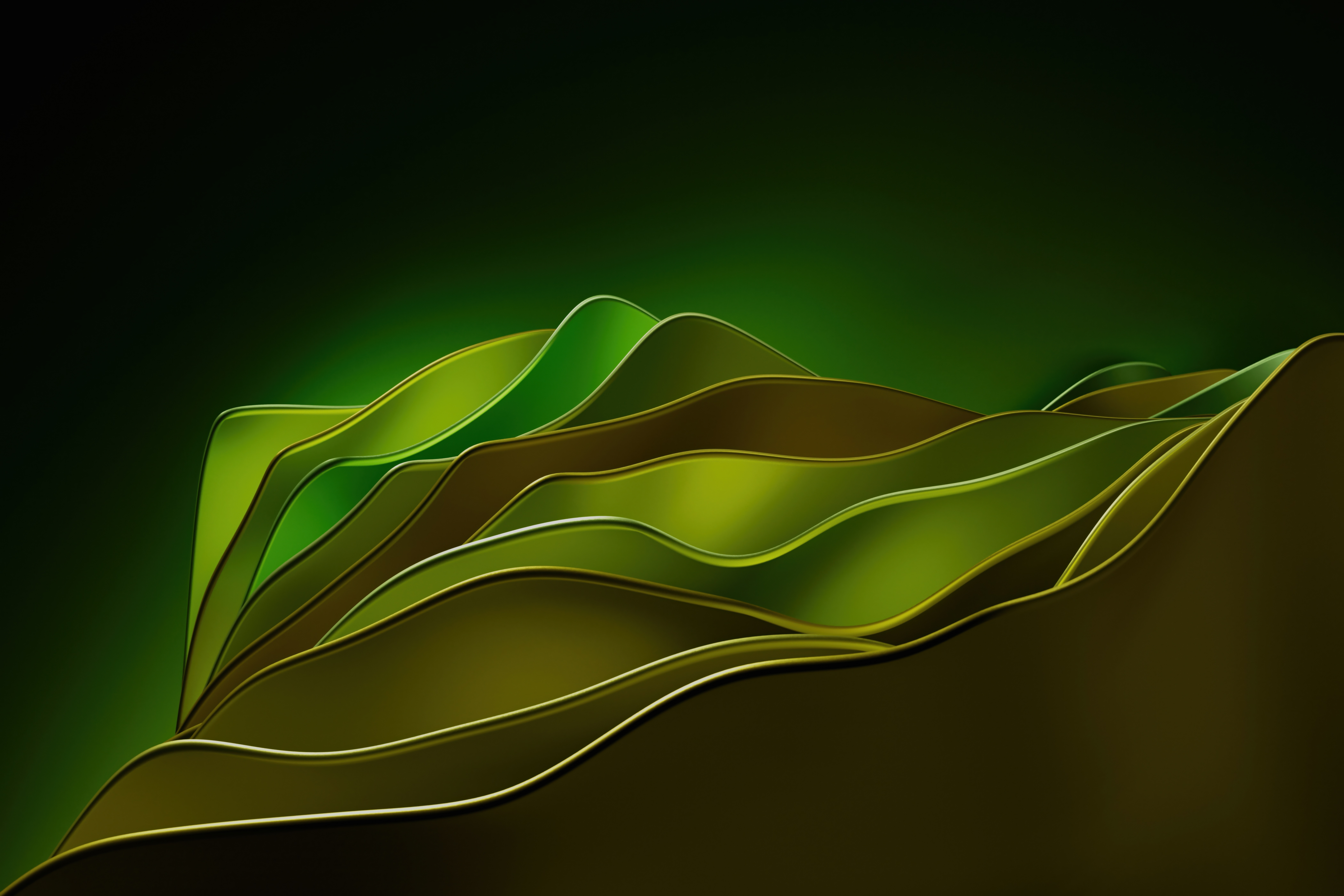 Green abstract layered shapes with glowing edges HD Wallpaper