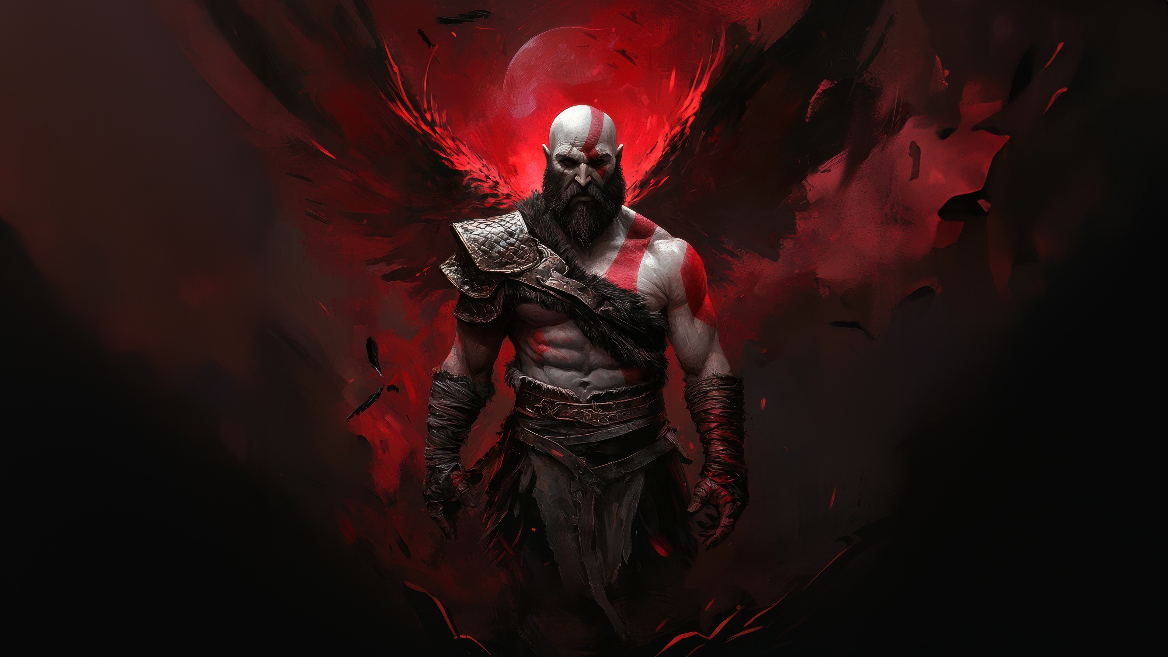 Kratos with red wings and moon HD Wallpaper