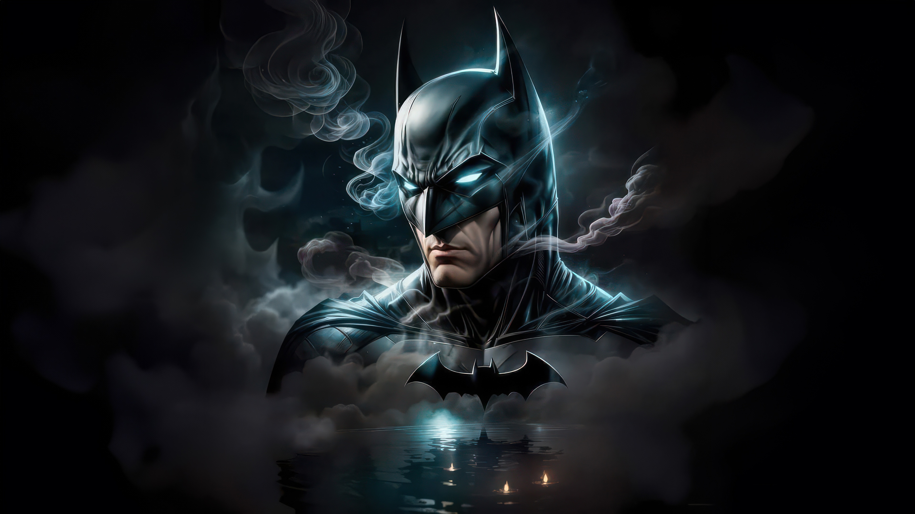 Batman in Smoke with Bat Symbol Reflection HD Wallpaper