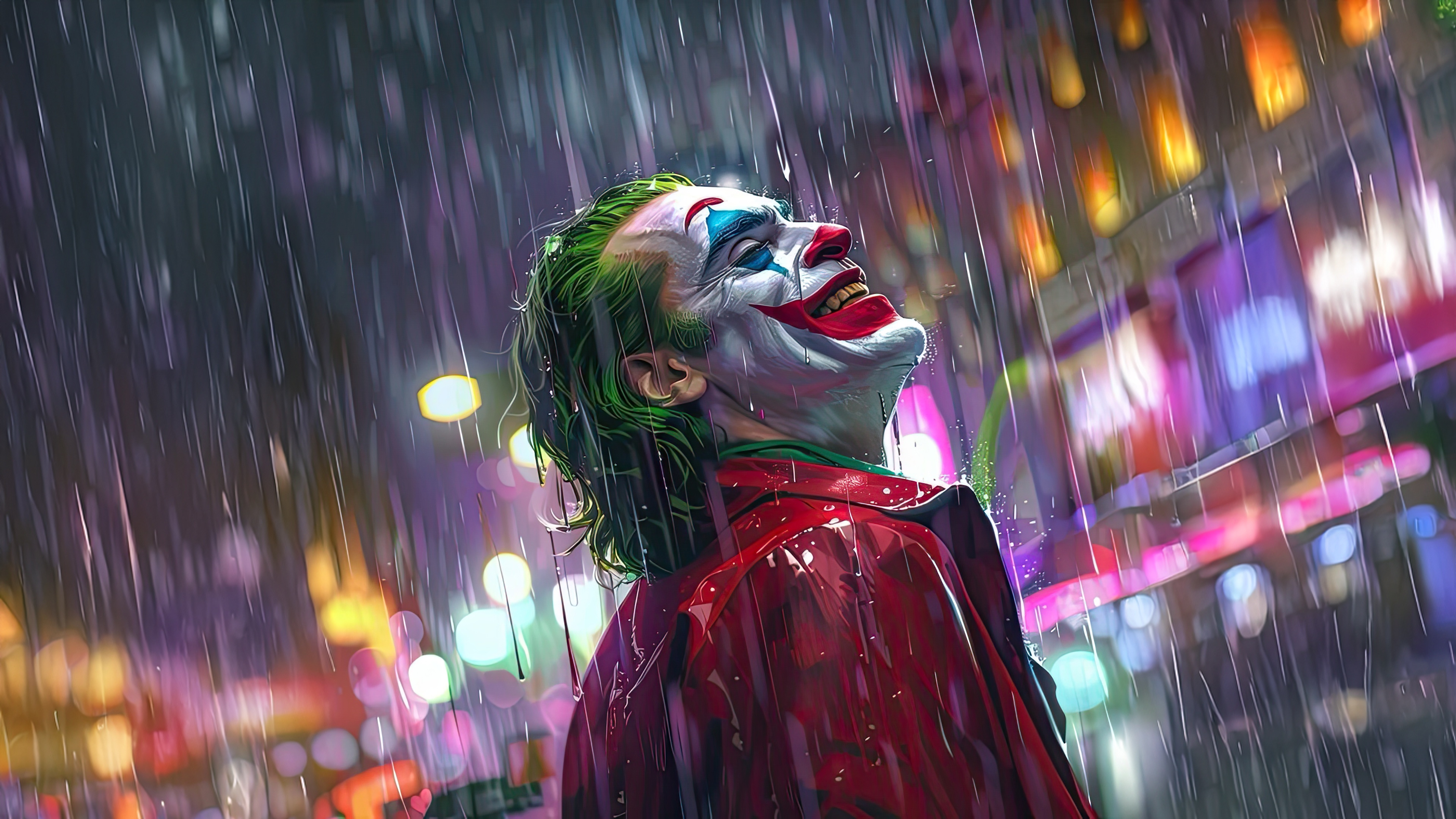 Joker laughing in the rain HD Wallpaper