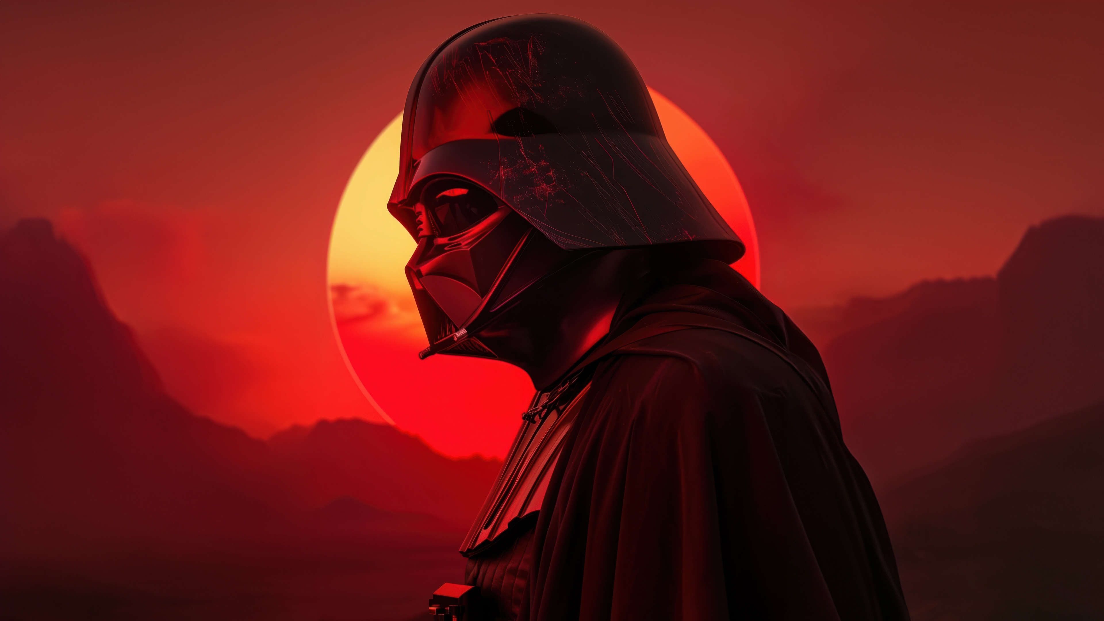 Darth Vader Standing Against a Red Sunset HD Wallpaper