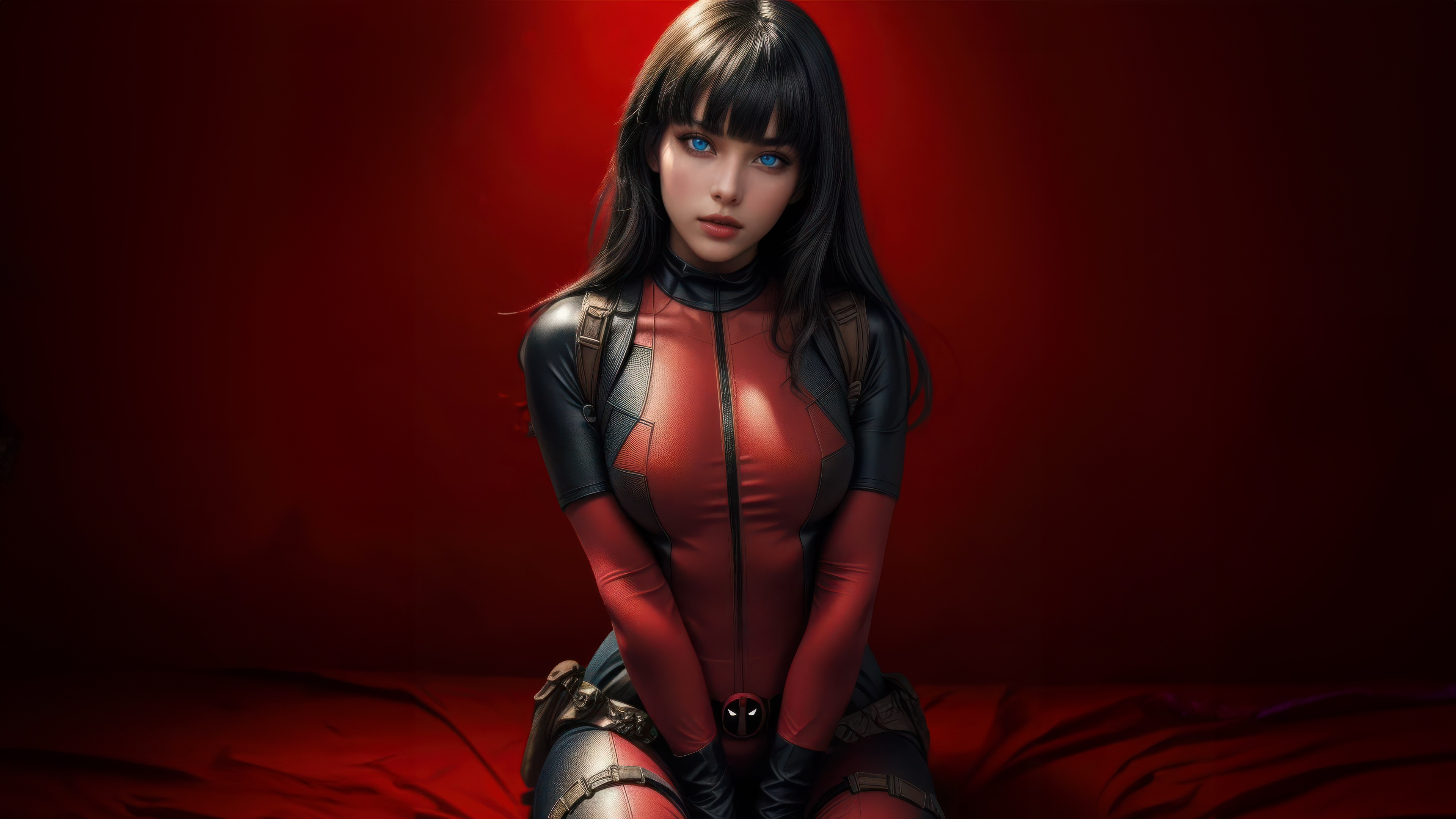Lady Deadpool in a red and black suit HD Wallpaper