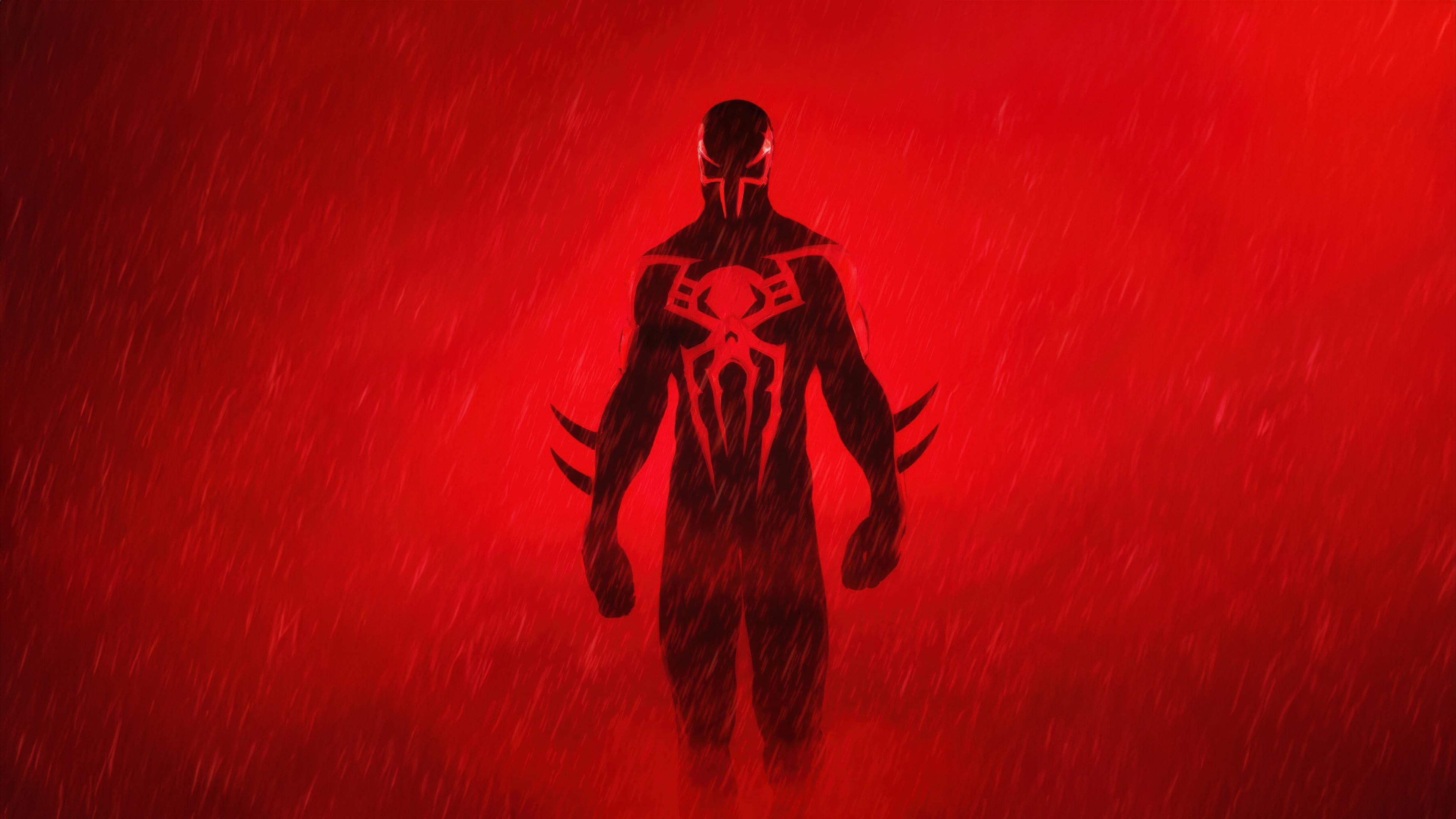 Spider-Man 2099 Silhouette in Red Rain HD Wallpaper