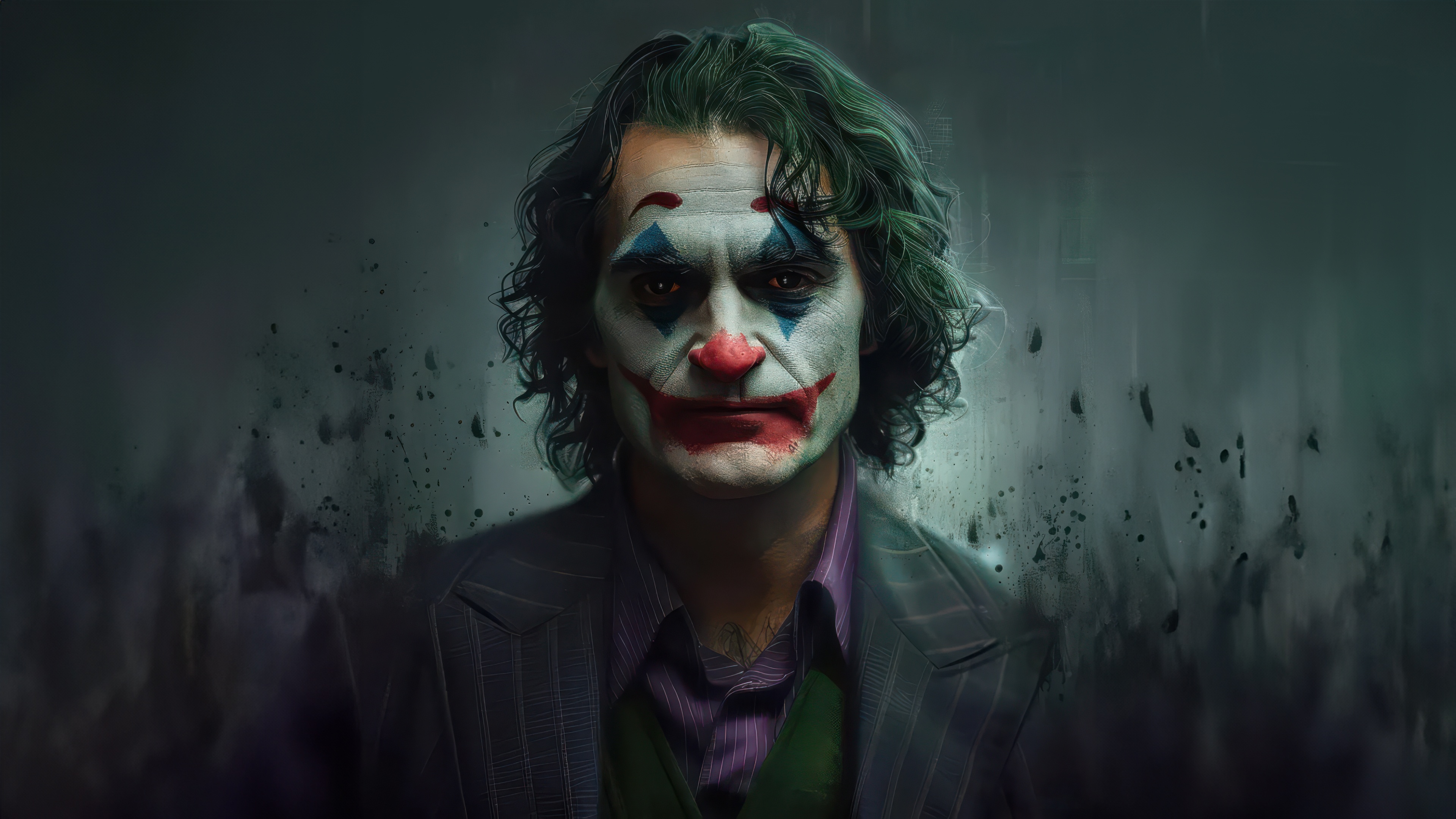 Joker with clown makeup and suit HD Wallpaper