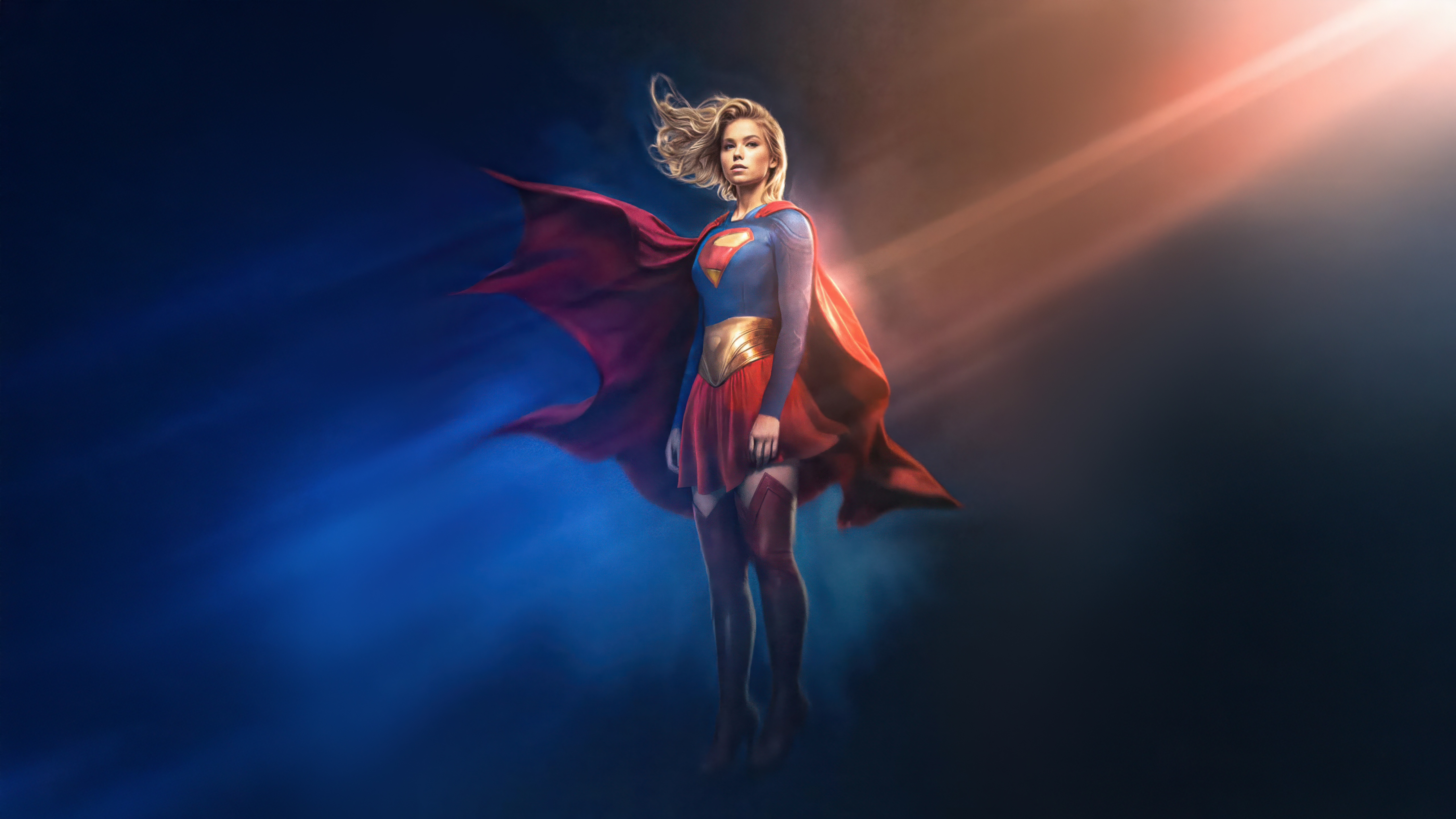 Supergirl in her iconic costume flying HD Wallpaper