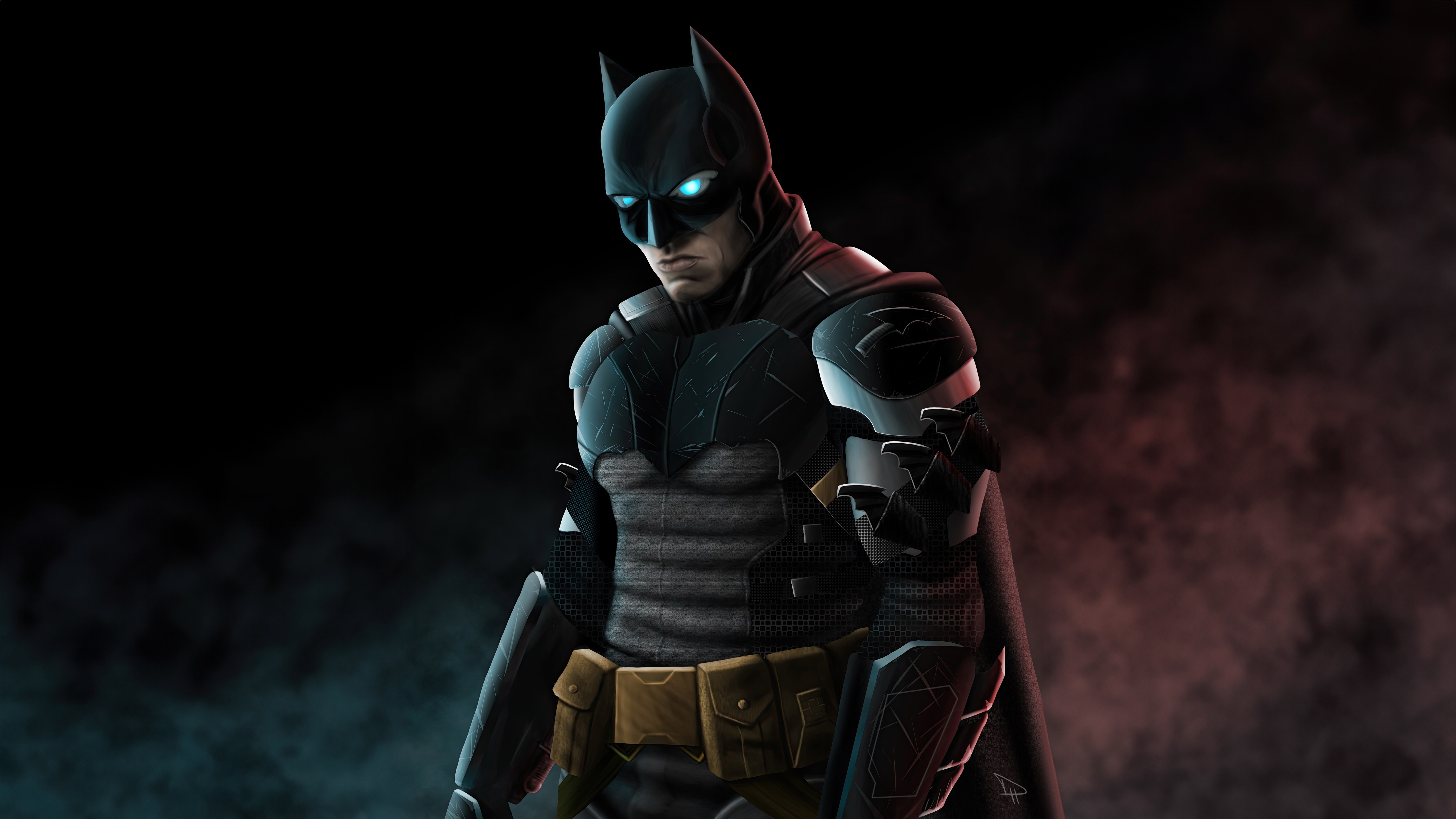 Batman with glowing blue eyes HD Wallpaper