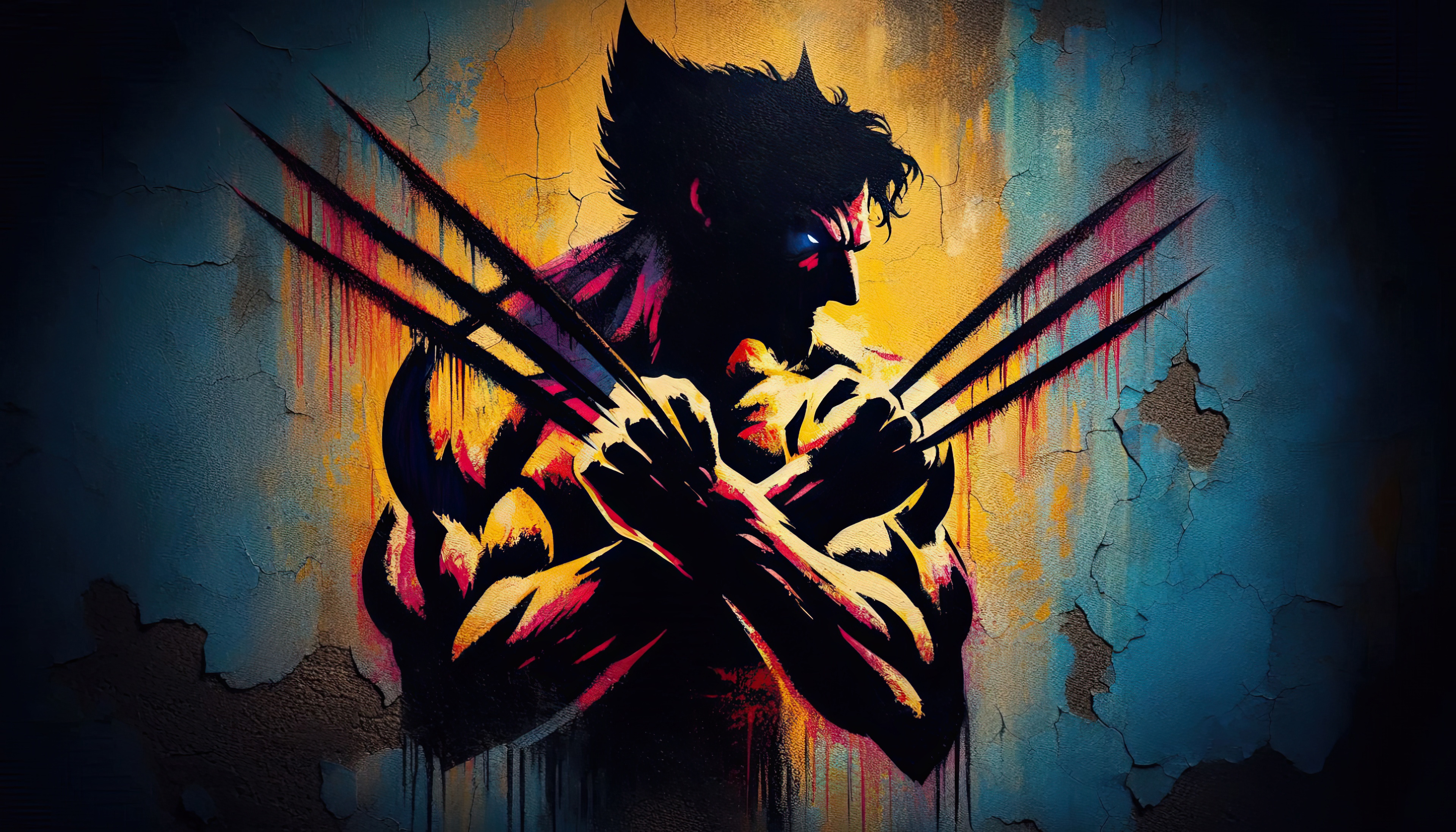 Wolverine with adamantium claws on a textured wall HD Wallpaper