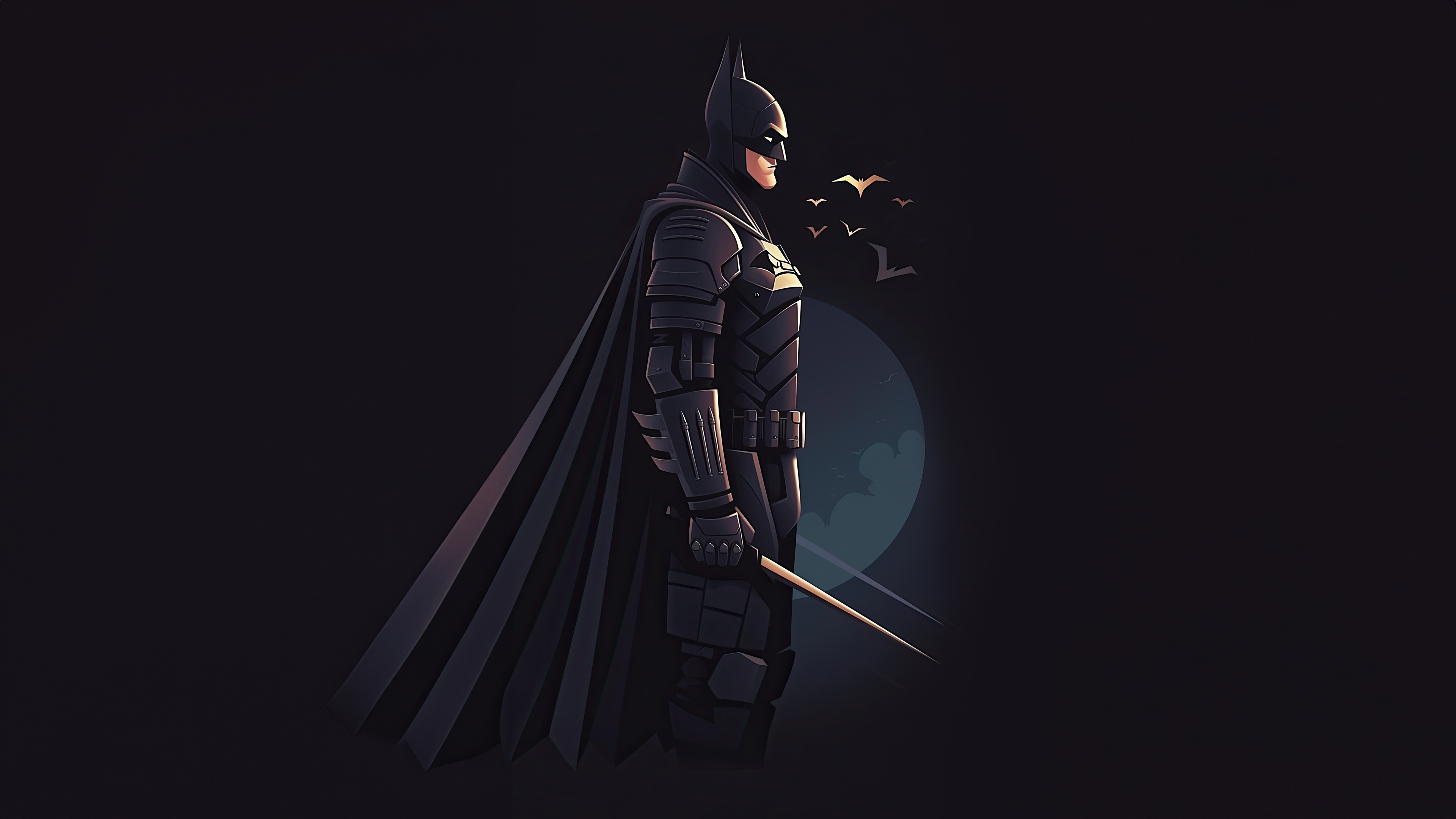 Batman standing with a sword and birds flying HD Wallpaper