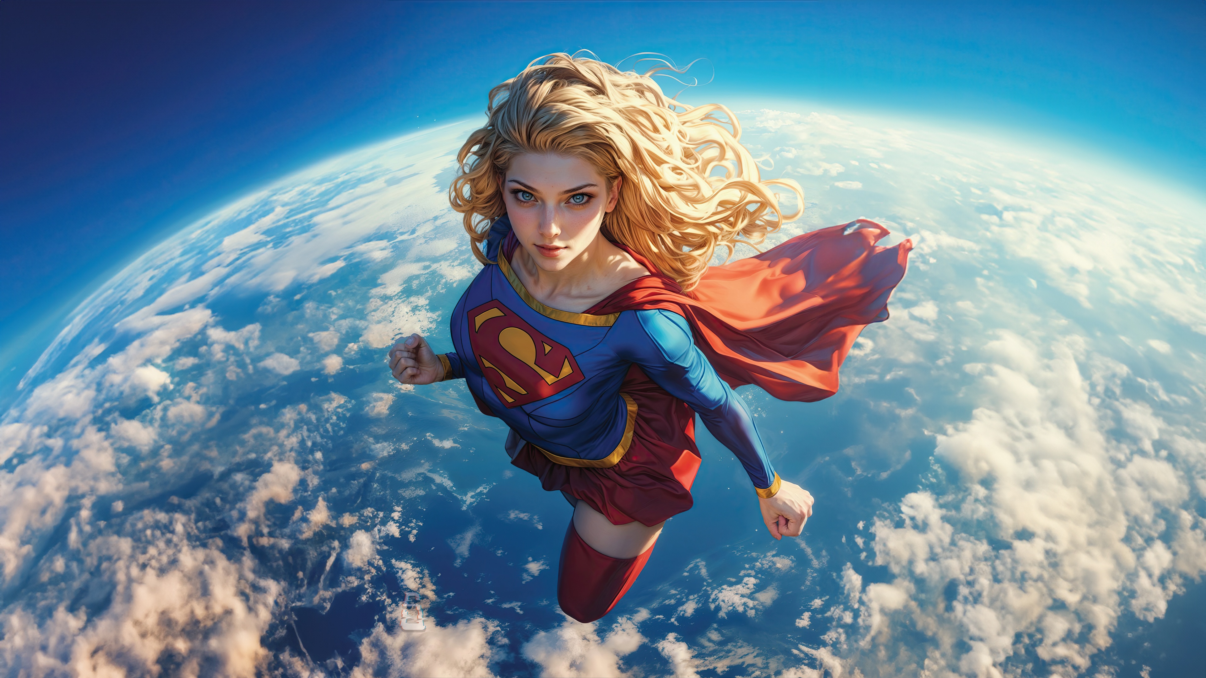 Supergirl flying above Earth HD Wallpaper