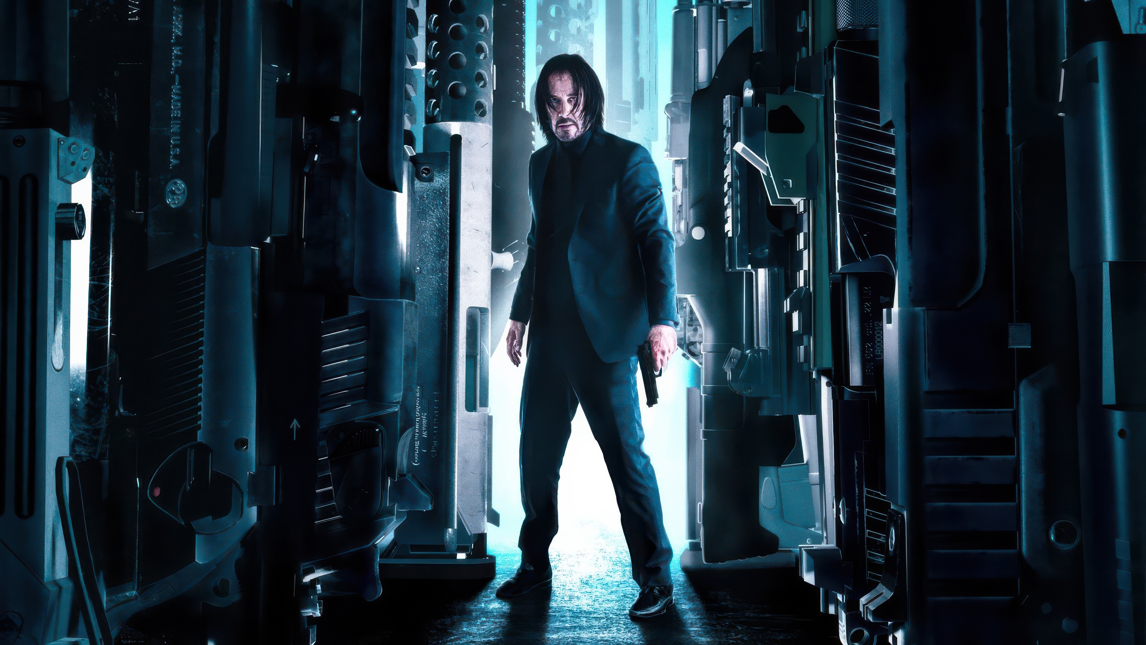 John Wick in a hallway of guns HD Wallpaper