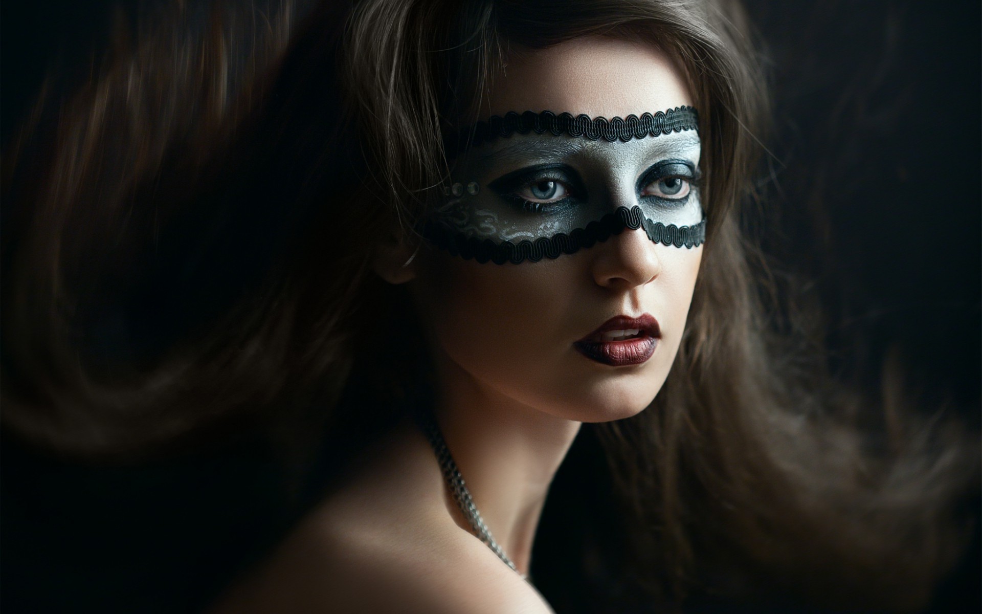 Woman with mask and red lipstick HD Wallpaper