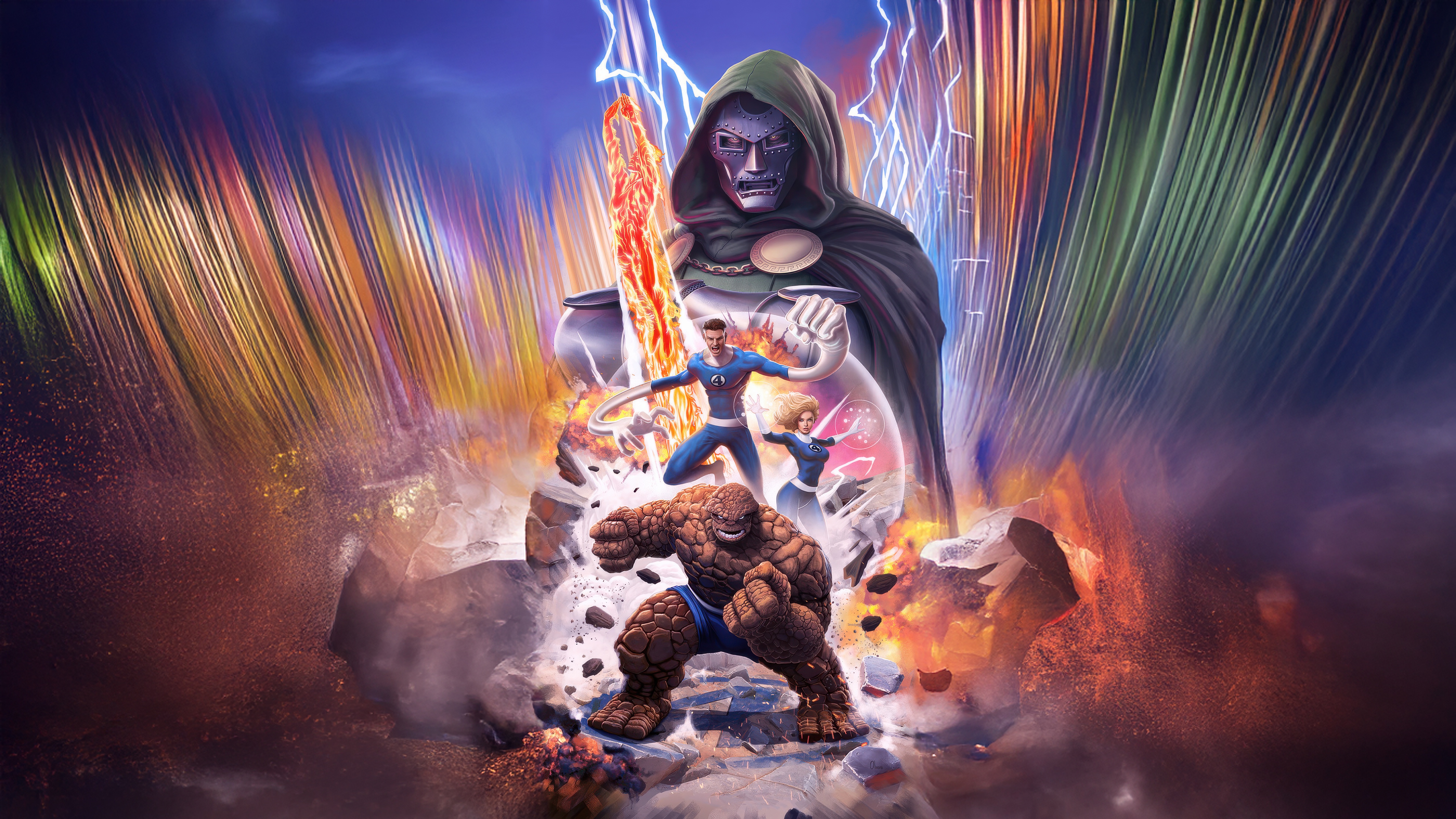 Doctor Doom and Fantastic Four in battle HD Wallpaper